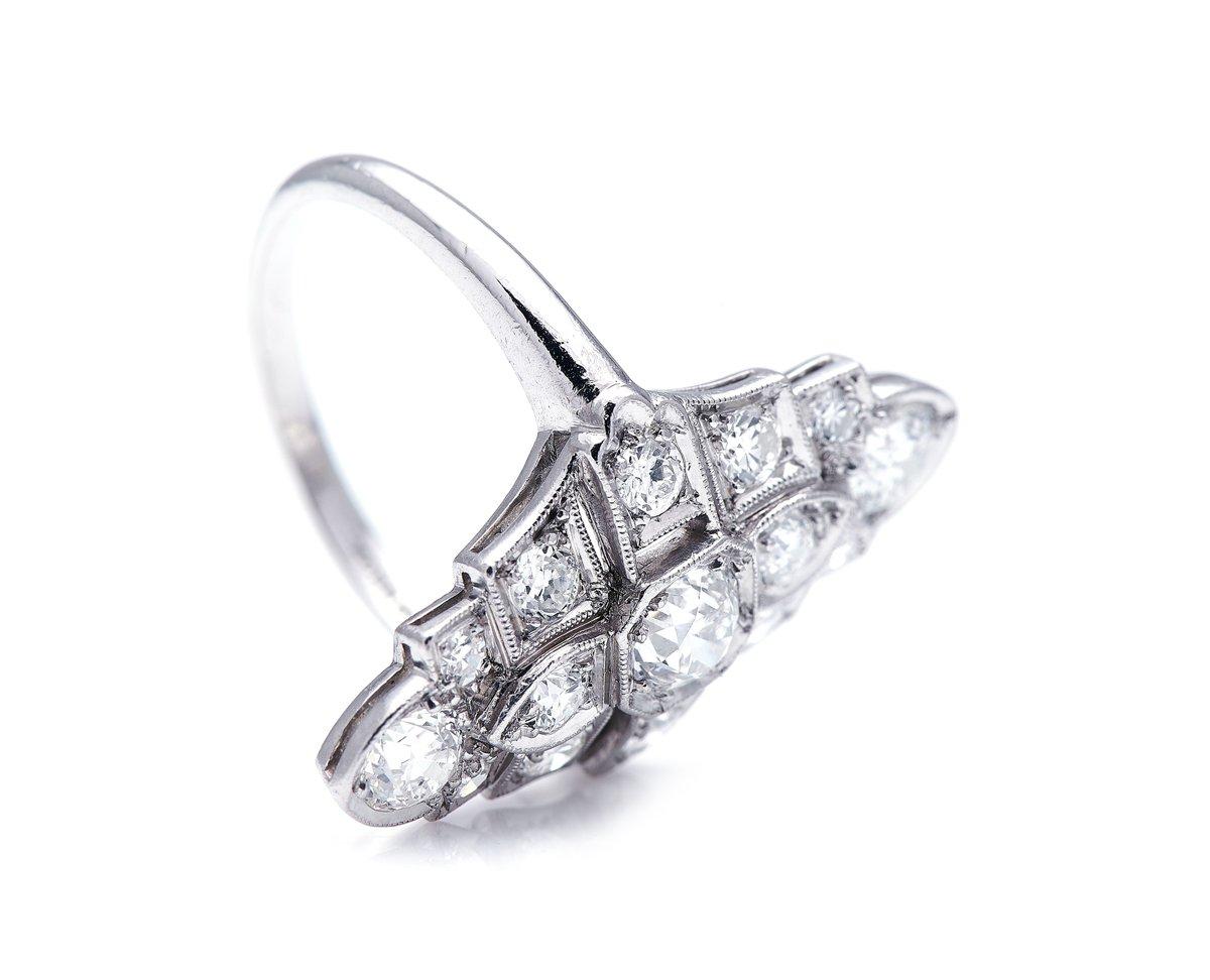 Antique, Art Deco, Platinum, Diamond Cluster Ring In Excellent Condition For Sale In Rochford, Essex