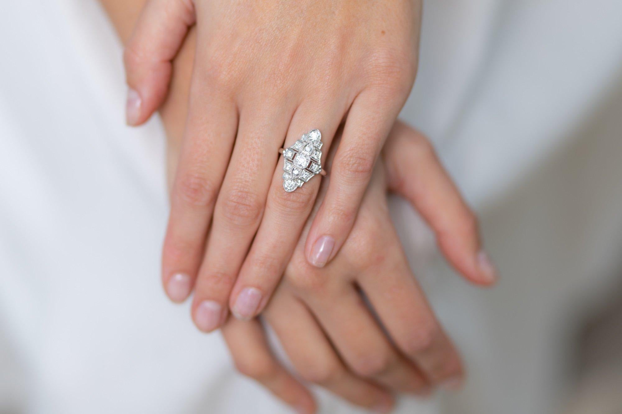 Women's Antique, Art Deco, Platinum, Diamond Cluster Ring For Sale