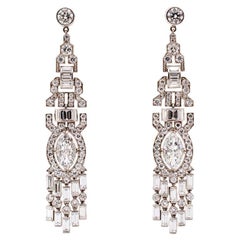 Antique Art Deco Platinum Diamond Dangle Earrings 10.11 ctw