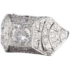 Antique Art Deco Platinum Diamond Egyptian Revival Engagement Ring