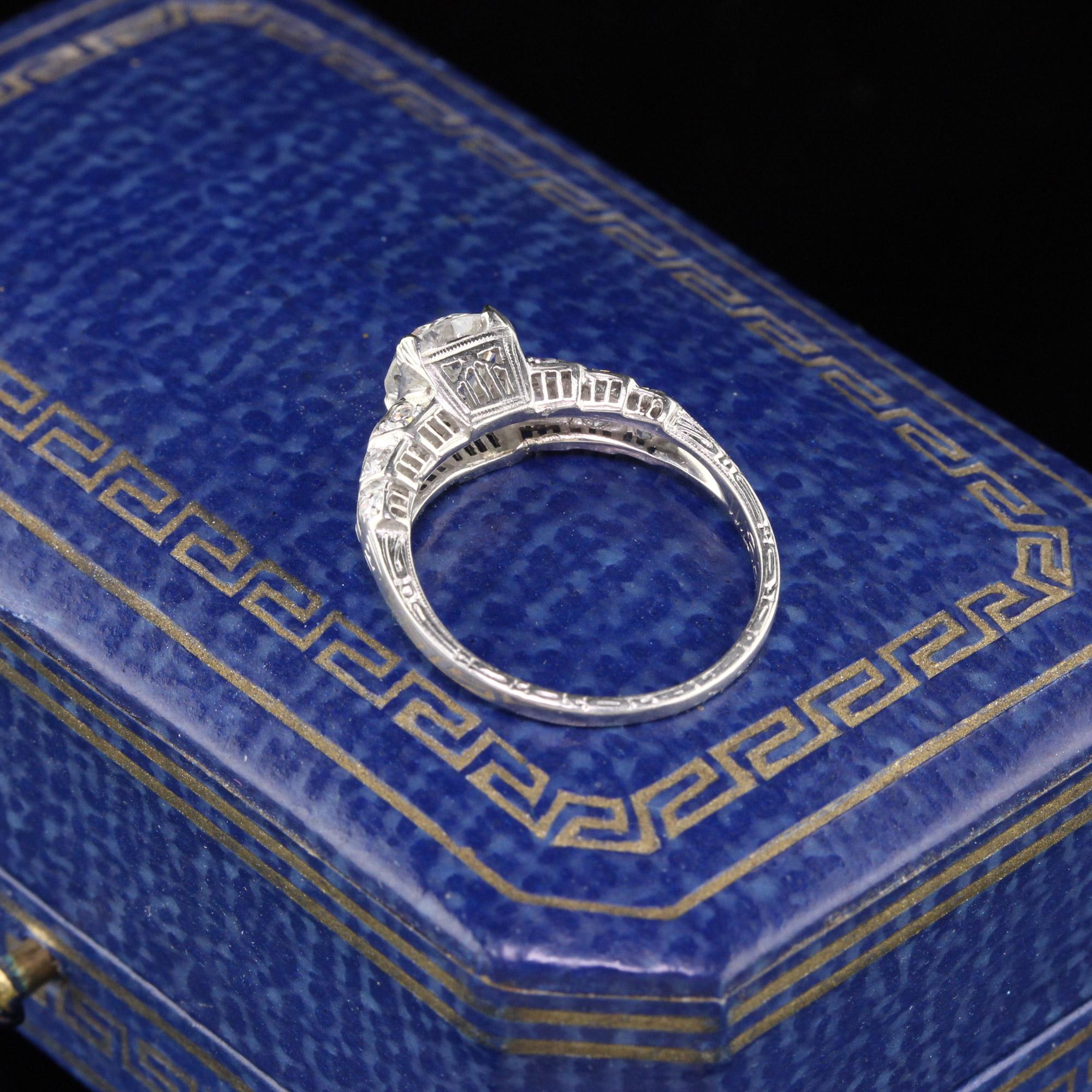 Asscher Cut Antique Art Deco Platinum and Diamond Engagement Ring For Sale