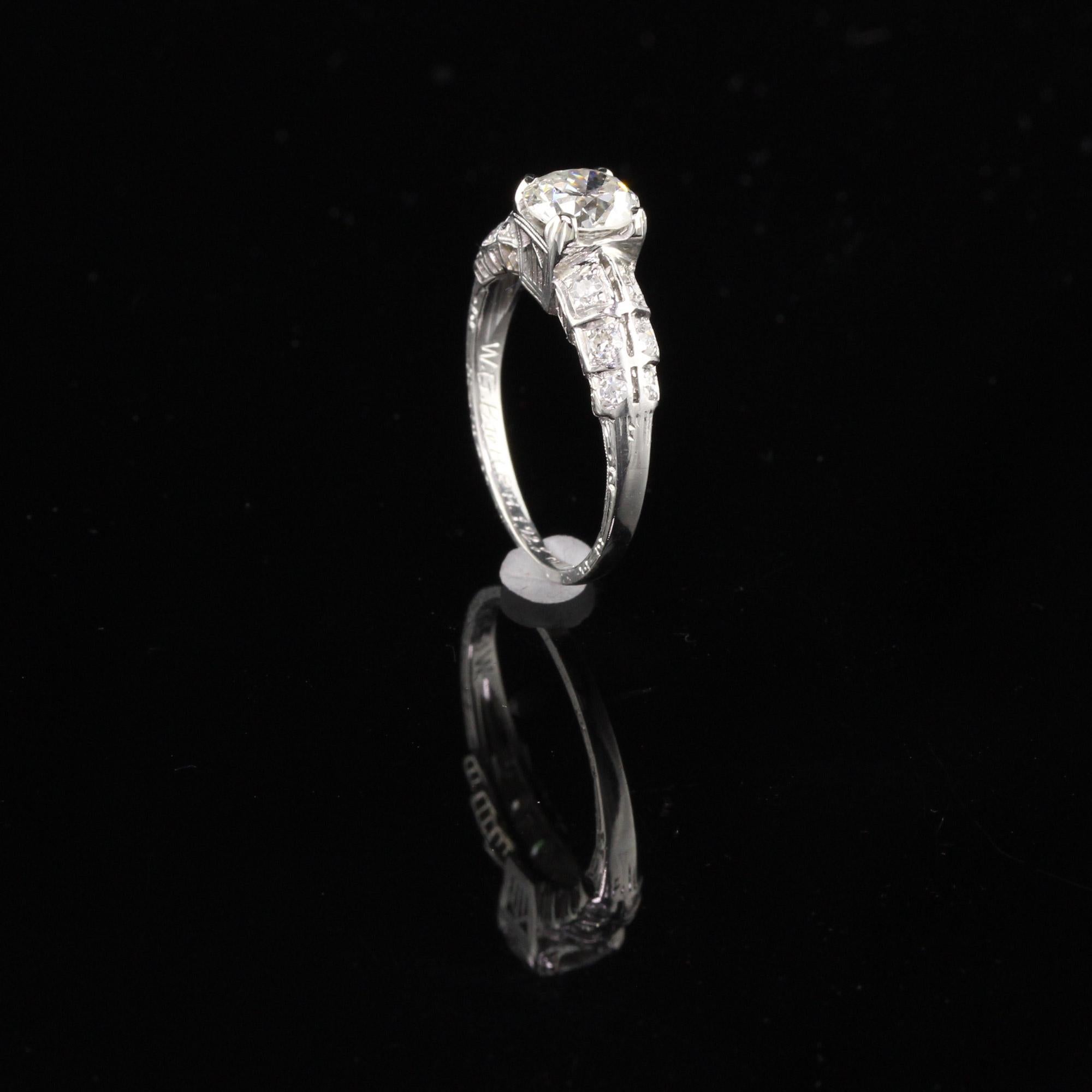 Antique Art Deco Platinum and Diamond Engagement Ring In Good Condition For Sale In Great Neck, NY