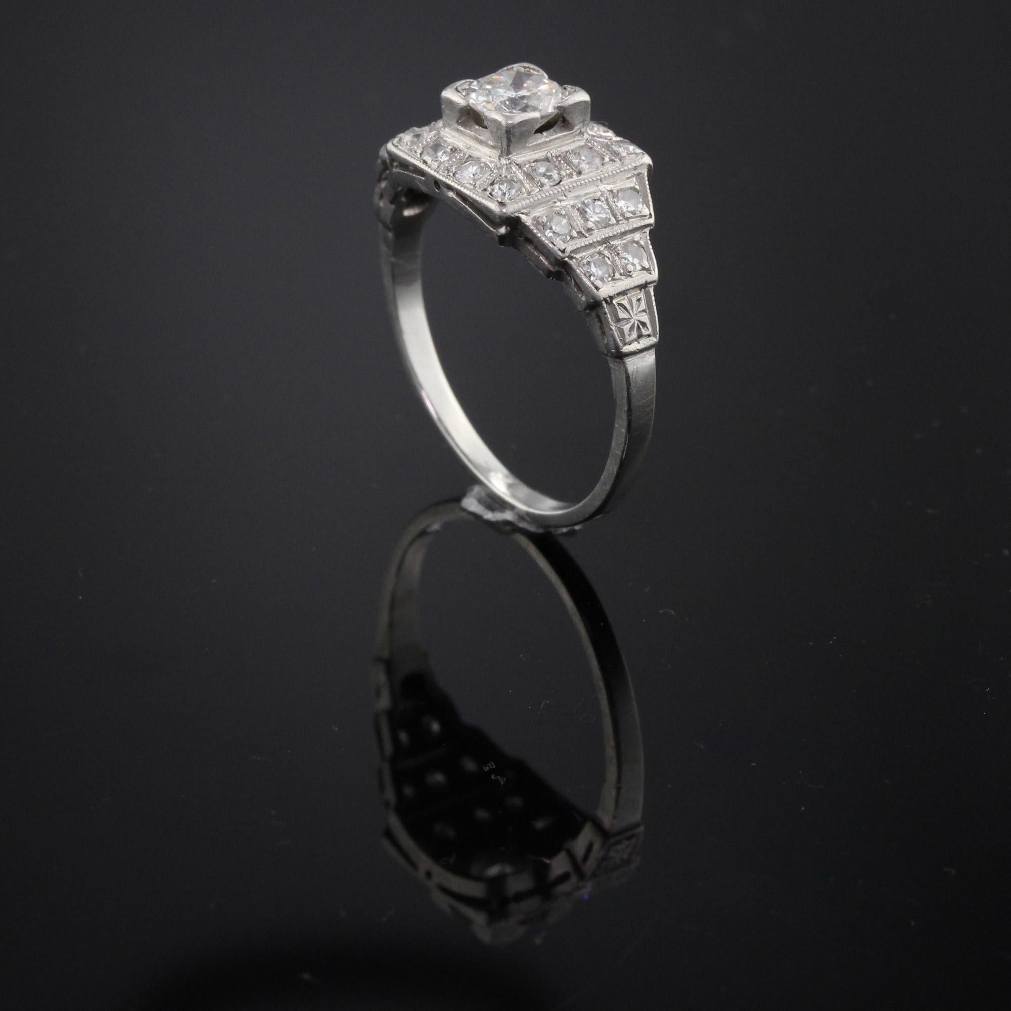 Women's Antique Art Deco Platinum and Diamond Engagement Ring For Sale