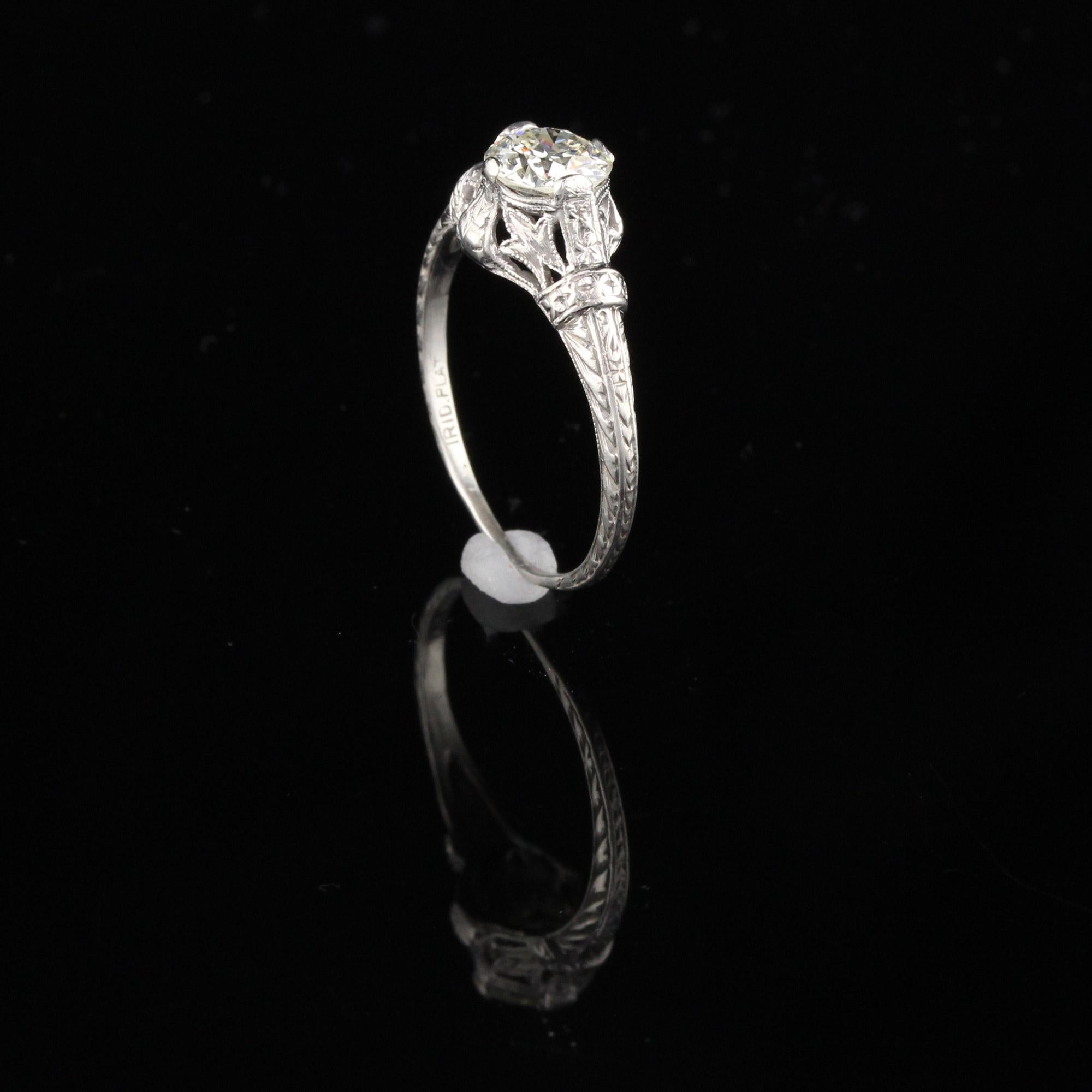 Antique Art Deco Platinum Diamond Engagement Ring In Good Condition For Sale In Great Neck, NY