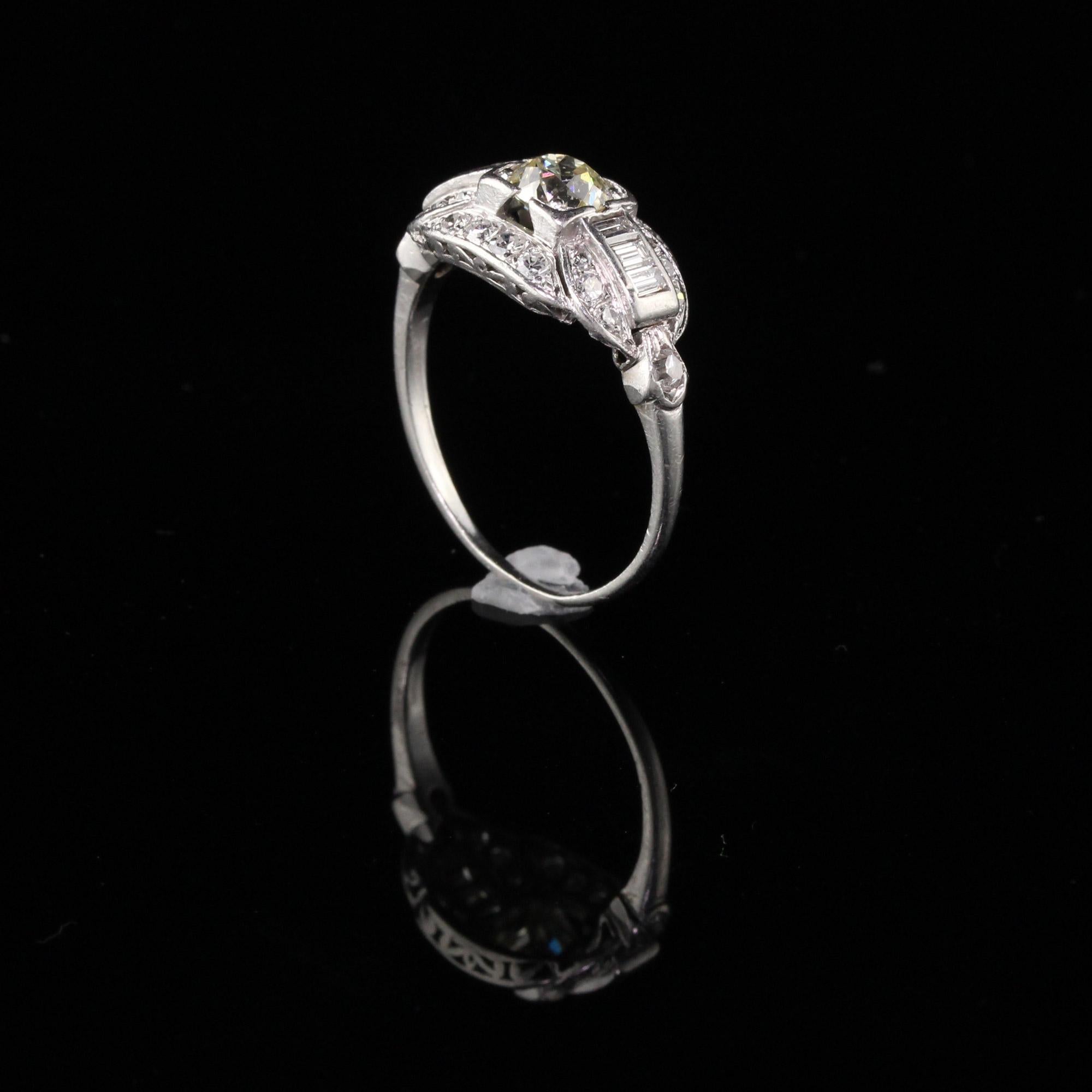 Women's or Men's Antique Art Deco Platinum Diamond Engagement Ring