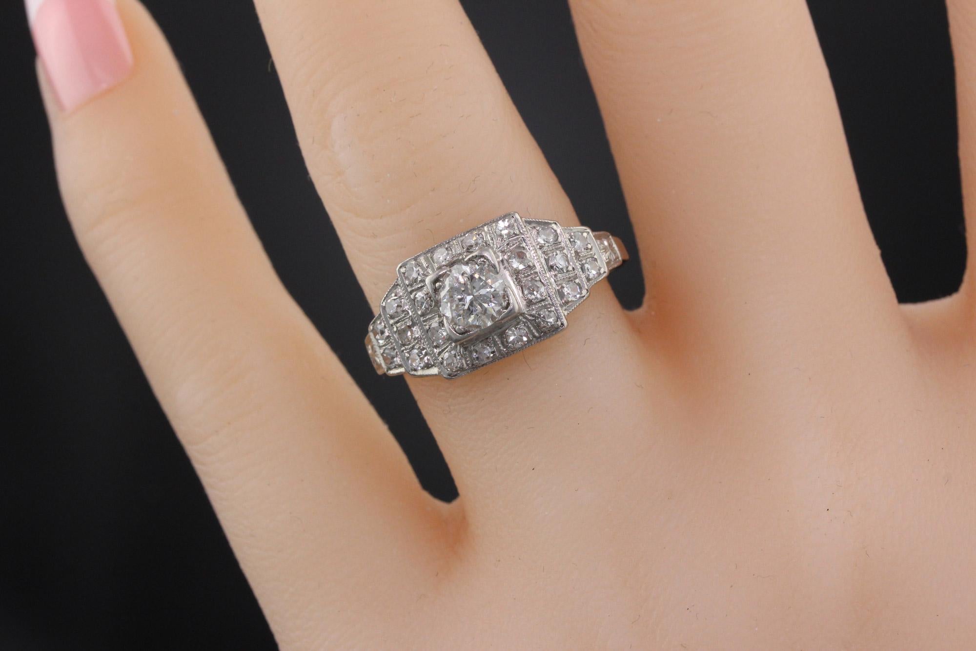 Antique Art Deco Platinum and Diamond Engagement Ring For Sale 1
