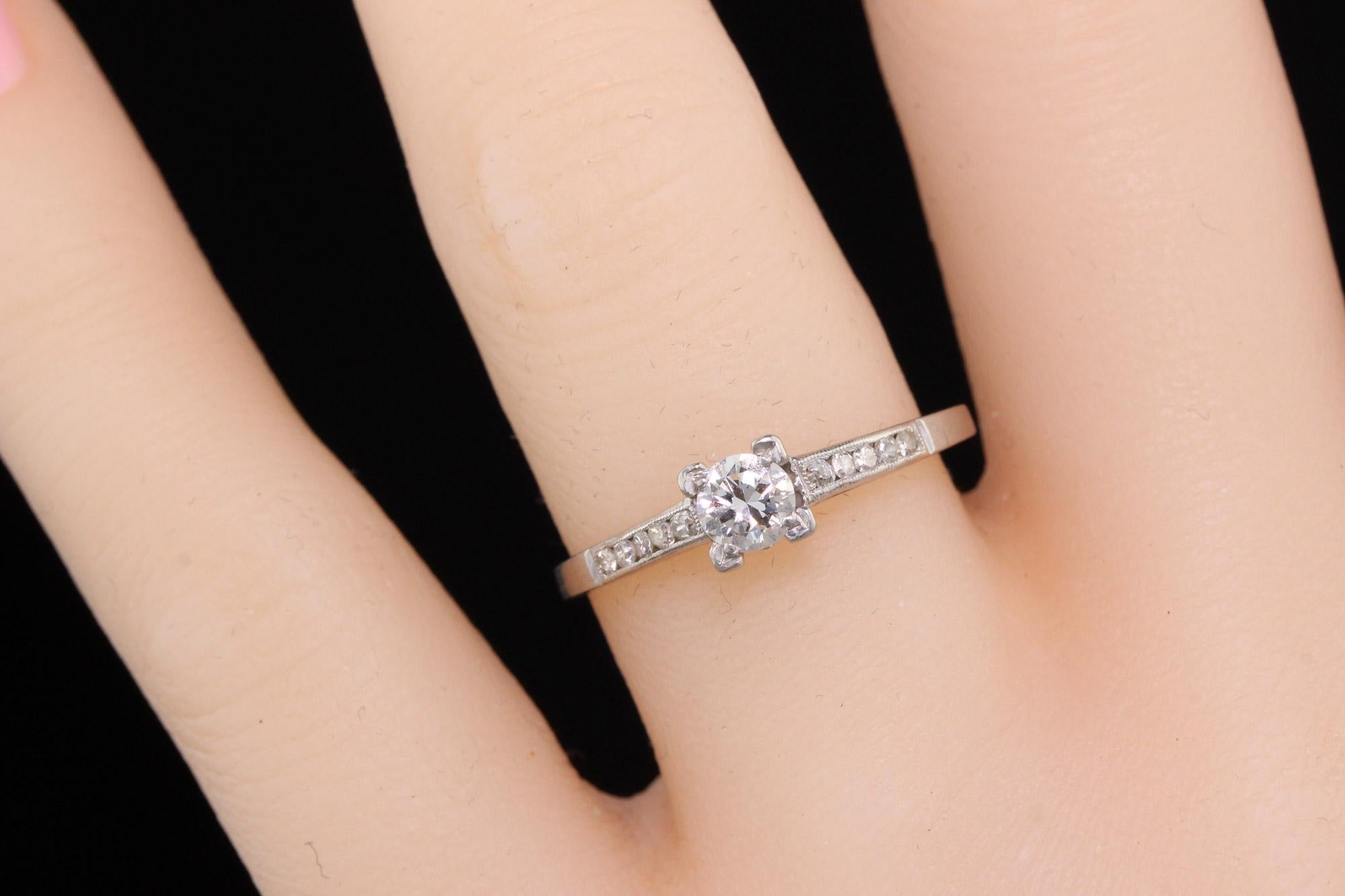 Women's or Men's Antique Art Deco Platinum and Diamond Engagement Ring For Sale