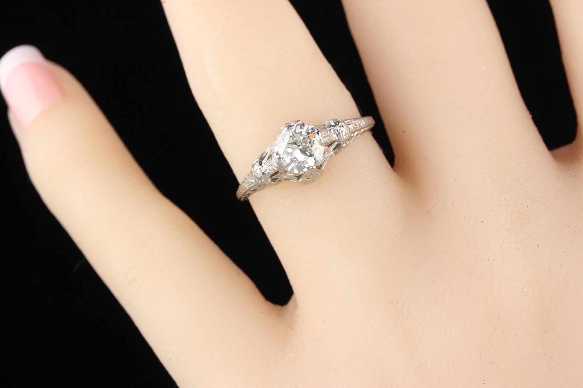 Women's or Men's Antique Art Deco Platinum Diamond Engagement Ring For Sale