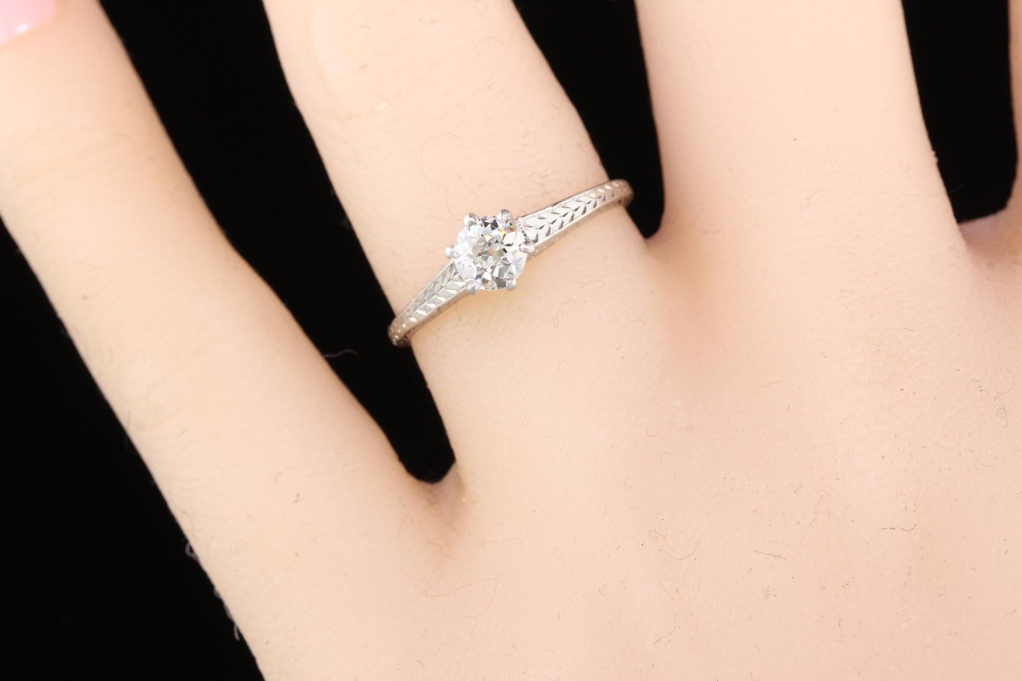 Antique Art Deco Platinum Diamond Engagement Ring For Sale 1