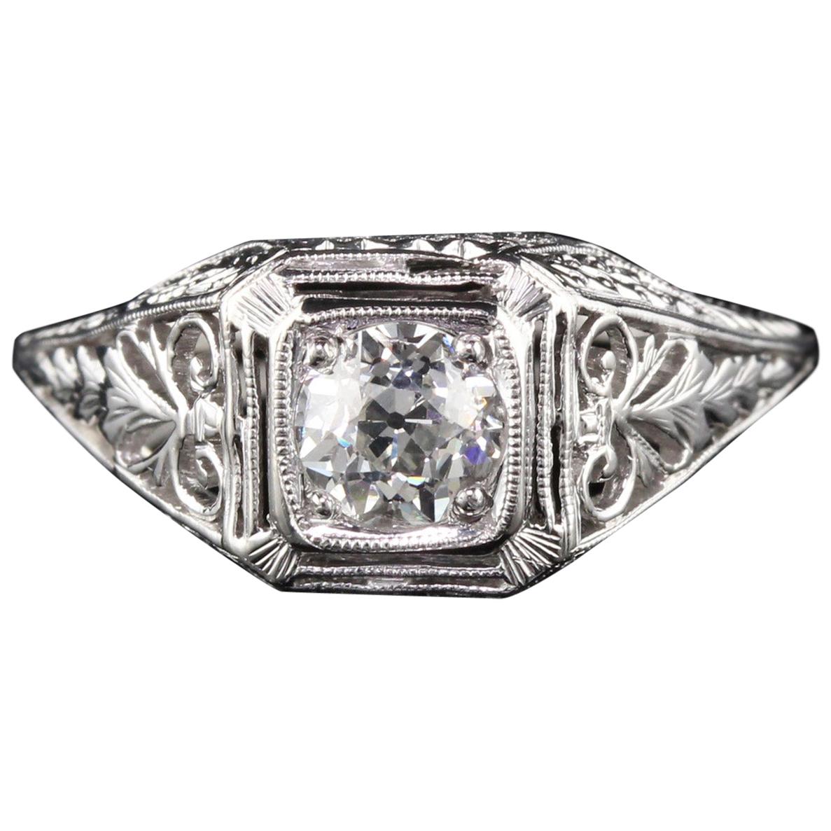 Antique Art Deco Platinum Diamond Engagement Ring