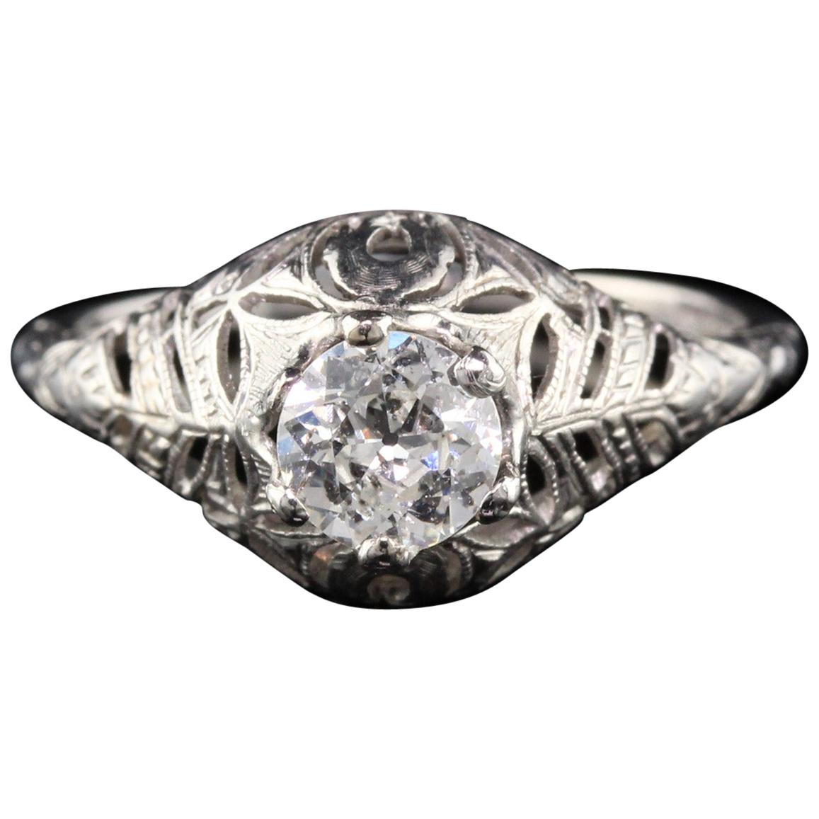 Antique Art Deco Platinum Diamond Engagement Ring For Sale