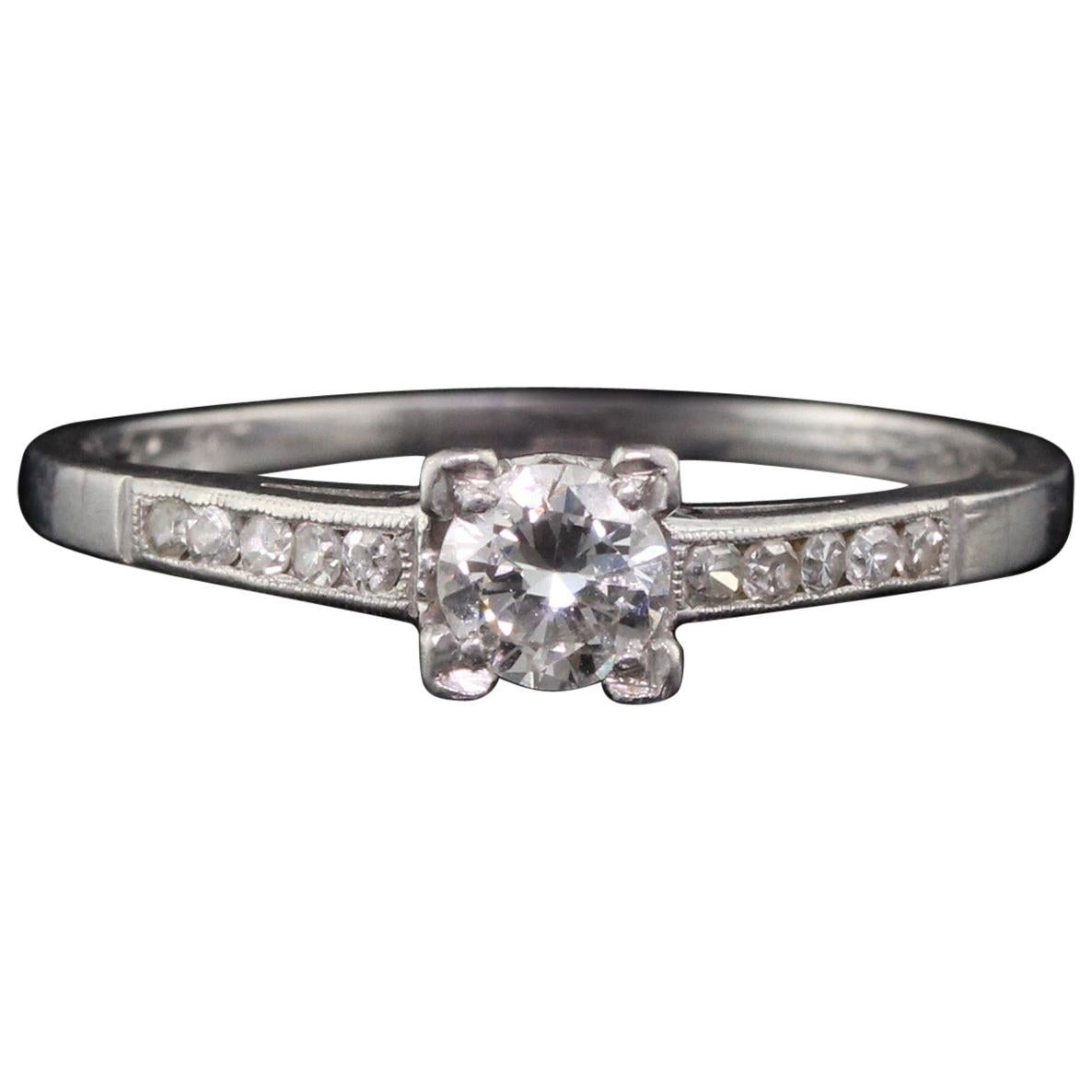 Antique Art Deco Platinum and Diamond Engagement Ring For Sale