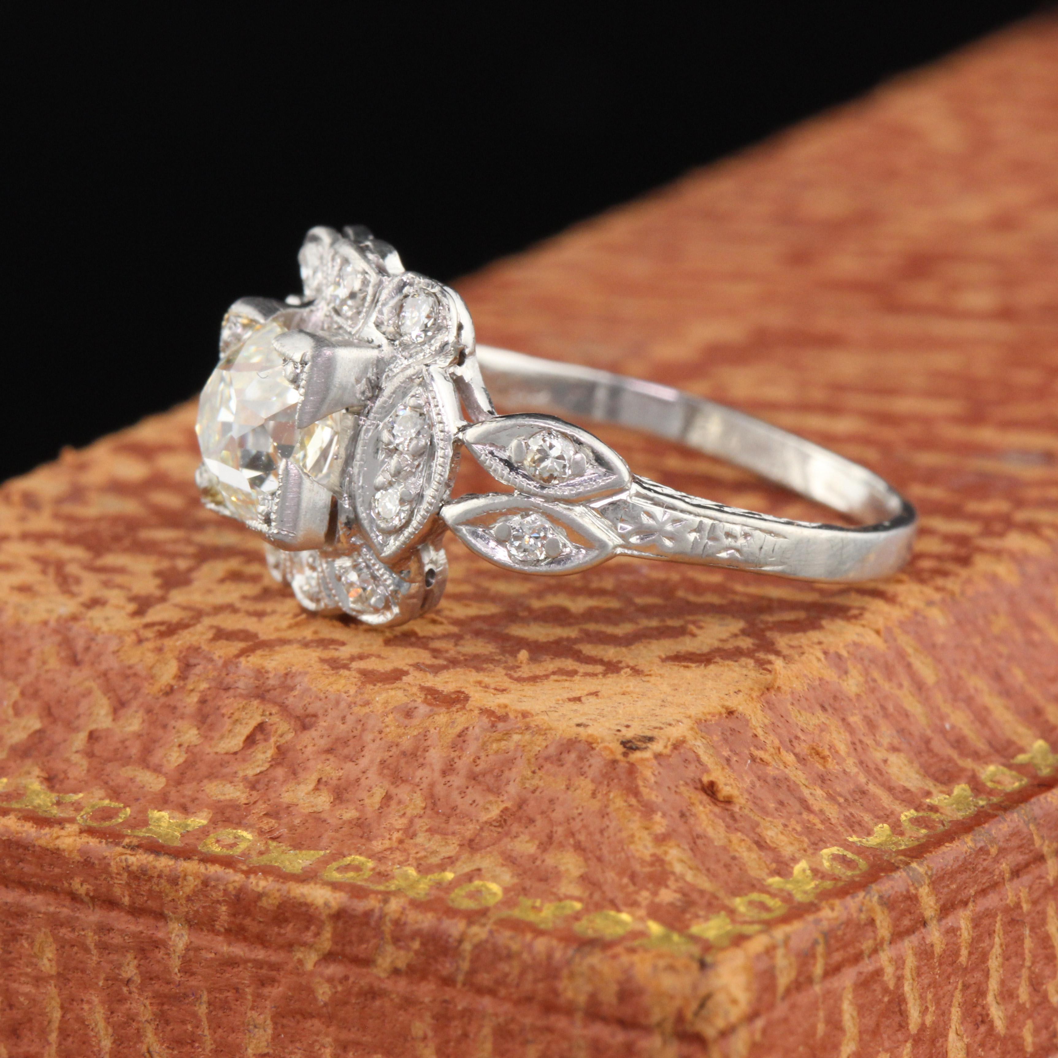 Old Mine Cut Antique Art Deco Platinum and Diamond Engagement Ring GIA