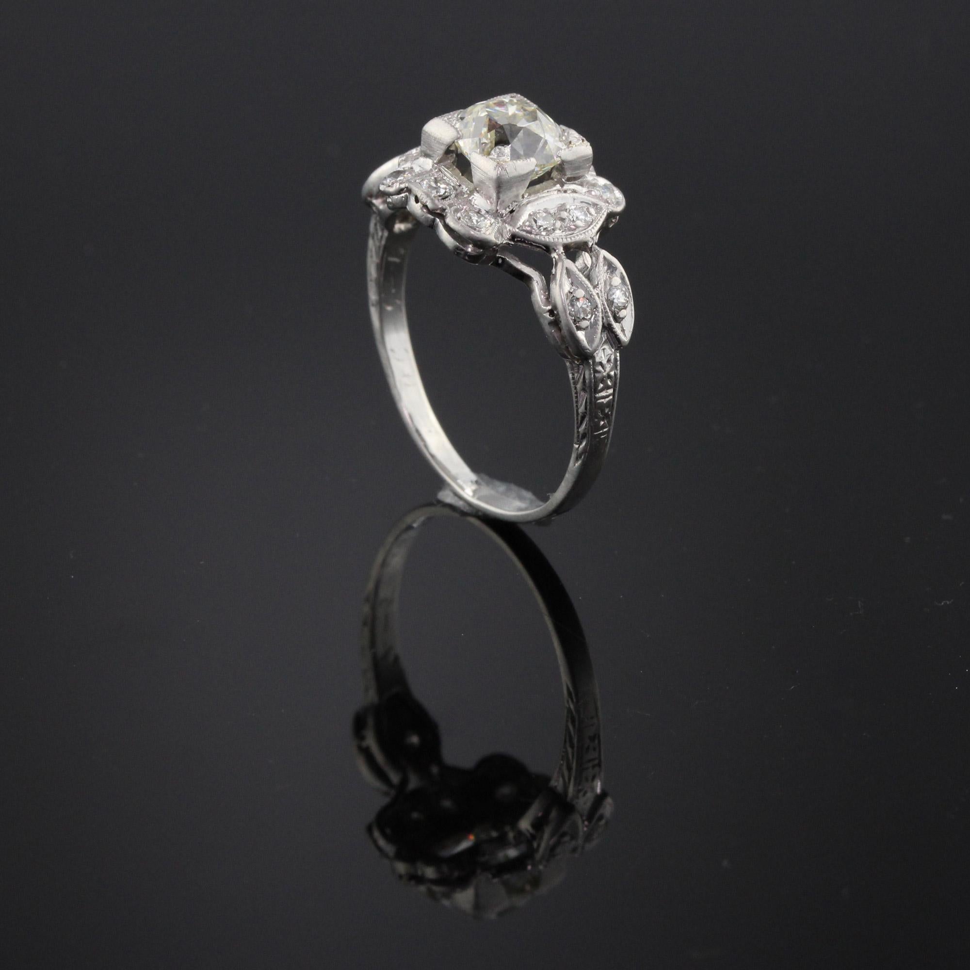 Antique Art Deco Platinum and Diamond Engagement Ring GIA In Good Condition In Great Neck, NY