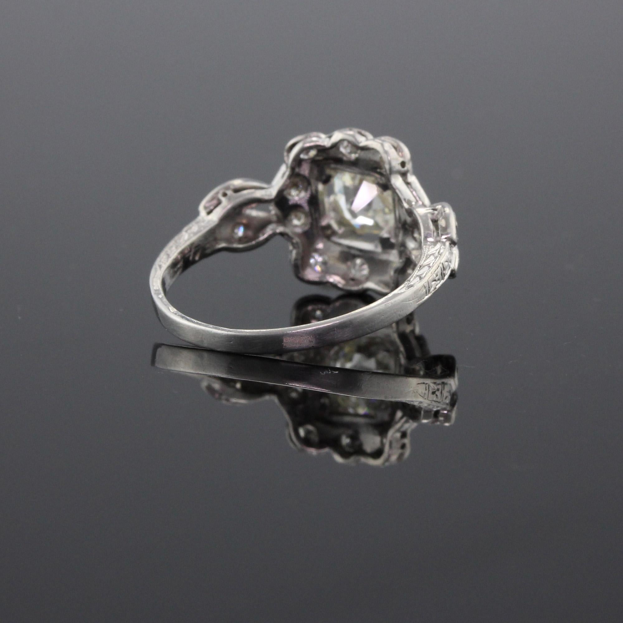 Women's Antique Art Deco Platinum and Diamond Engagement Ring GIA