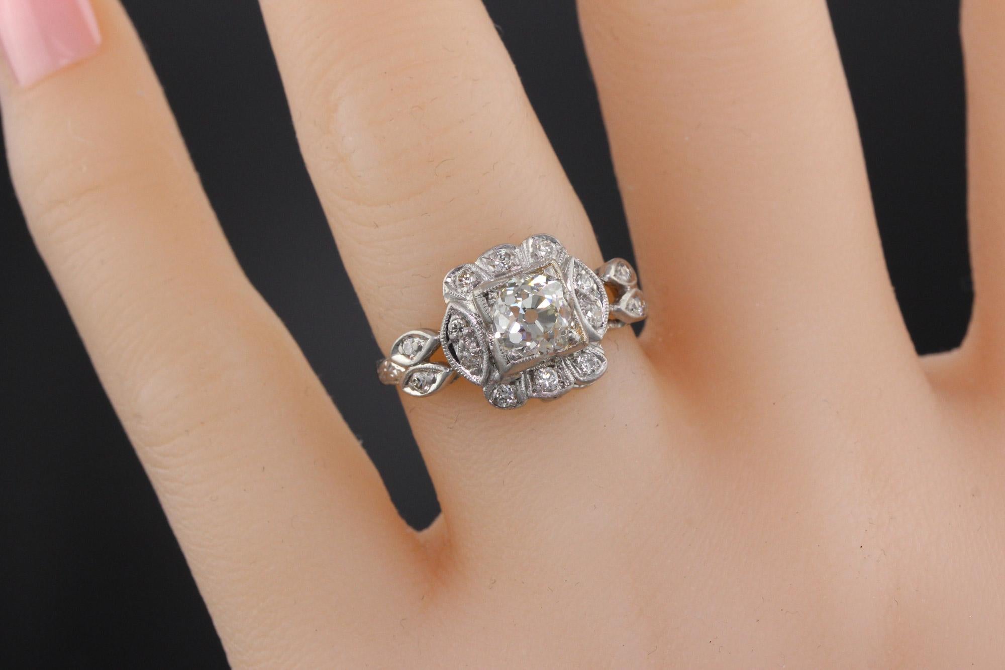 Antique Art Deco Platinum and Diamond Engagement Ring GIA 1