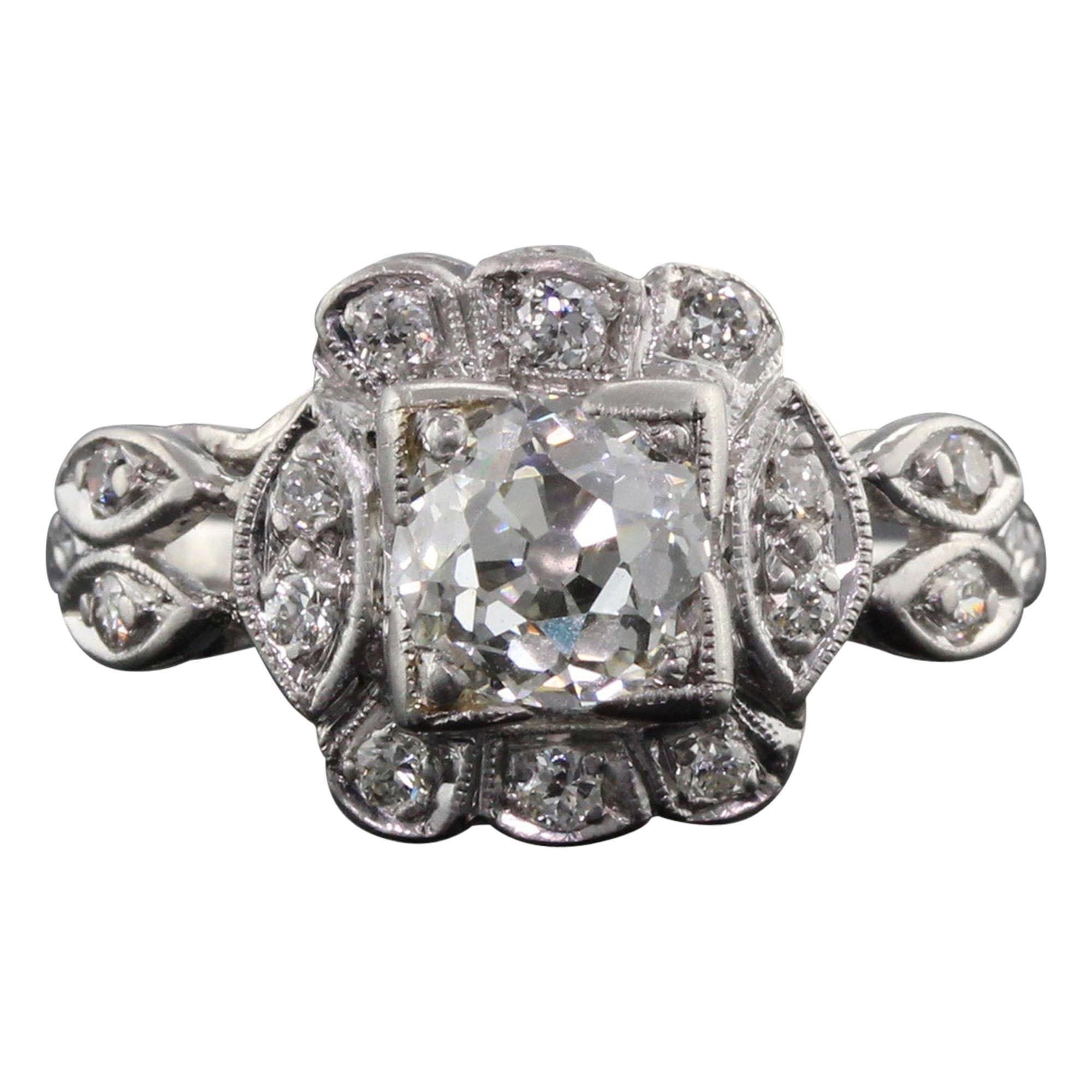 Antique Art Deco Platinum and Diamond Engagement Ring GIA