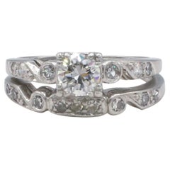 Antique Art Deco Platinum Diamond Engagement Ring & Wedding Band Set 