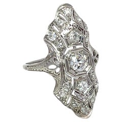 Antique Art Deco Platinum Diamond Filigree Cocktail Ring