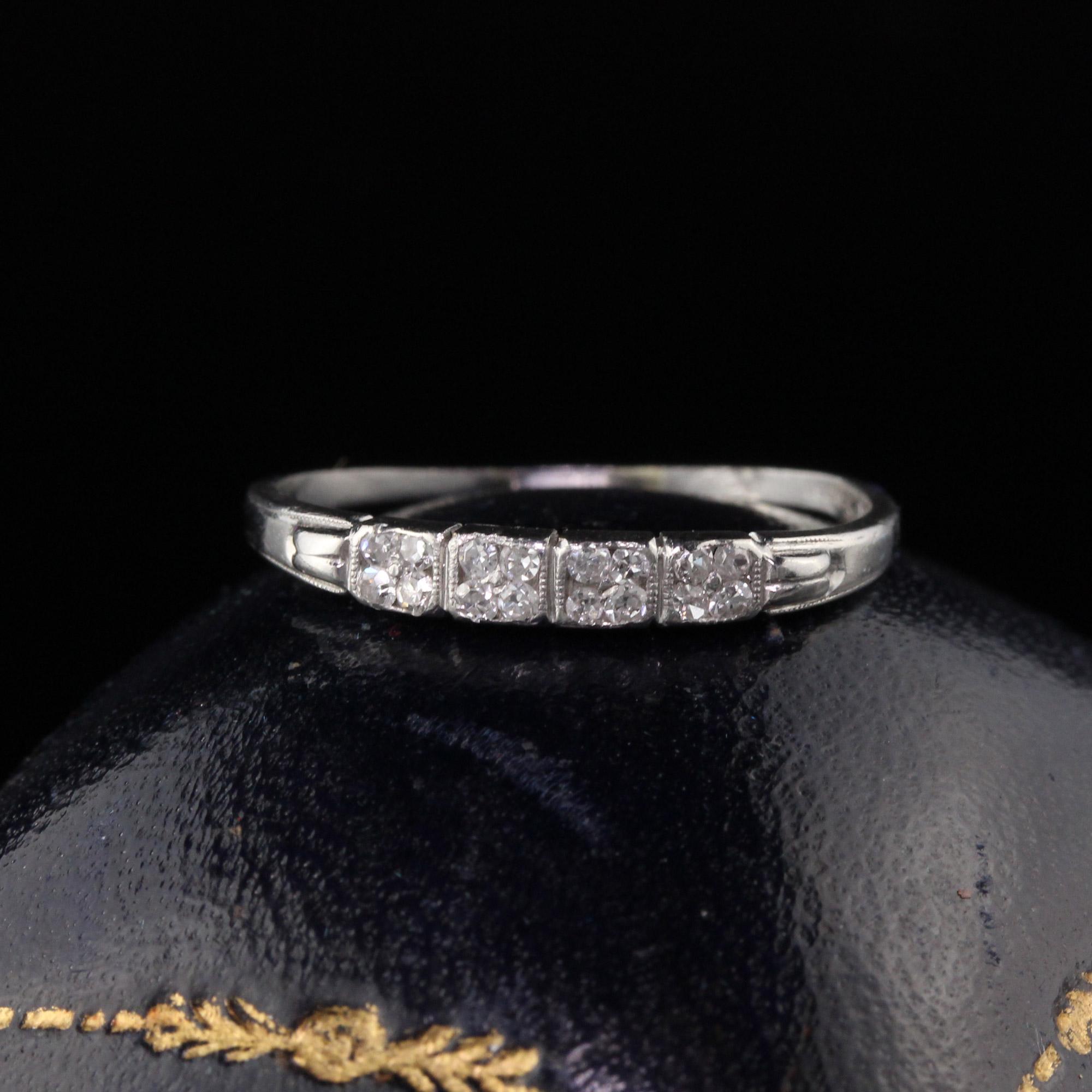 Perfect Art Deco Platinum half eternity band with 4 clusters of 4 single cut diamonds creating the illusion of 4 larger diamonds. 10%IRID Platinum is marked inside the shank. Unisex!

#R0312

Metal: Platinum

Weight: 1.9 Grams

Total Diamond Weight: