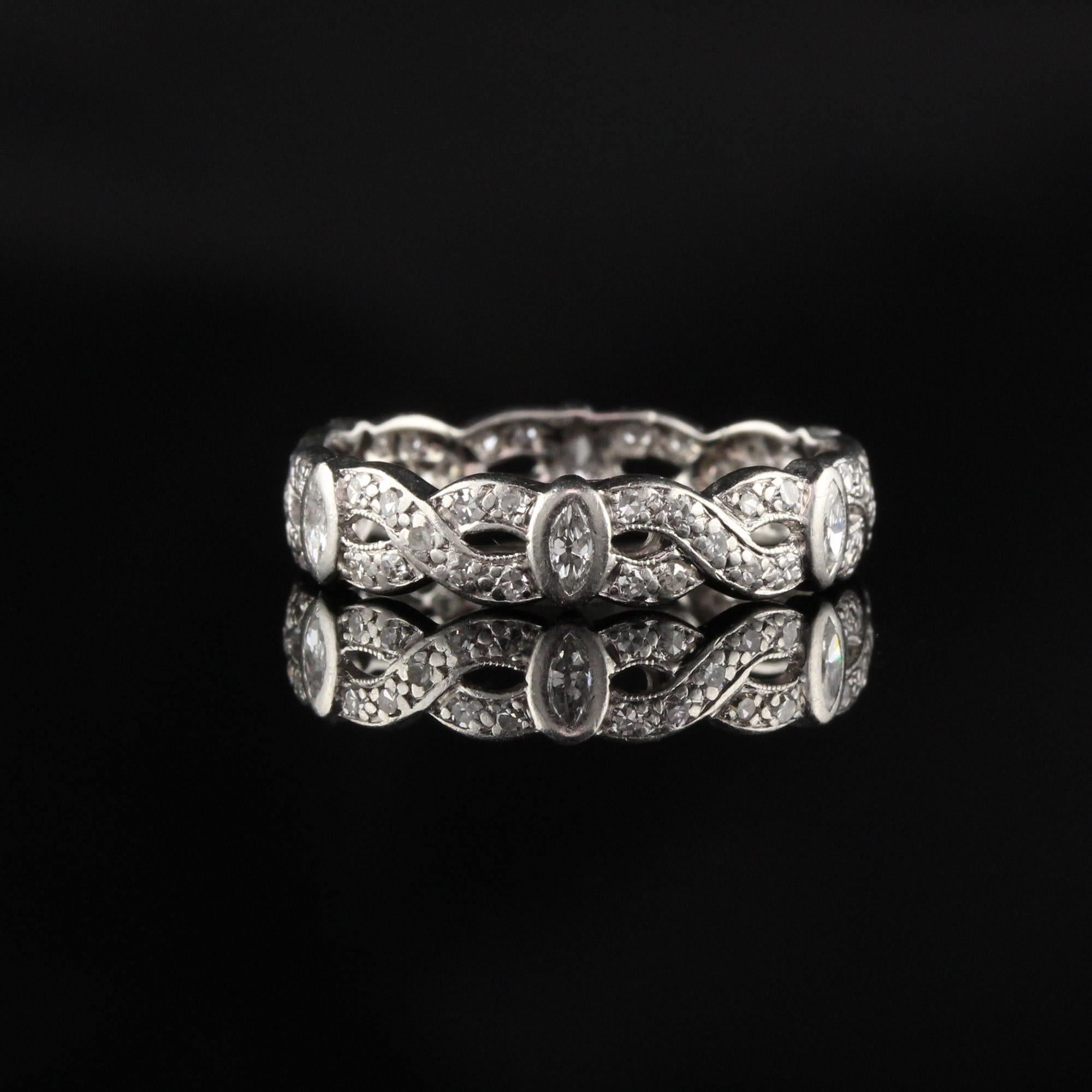 Marquise Cut Antique Art Deco Platinum Diamond Marquise Single Cut Braid Eternity Band For Sale