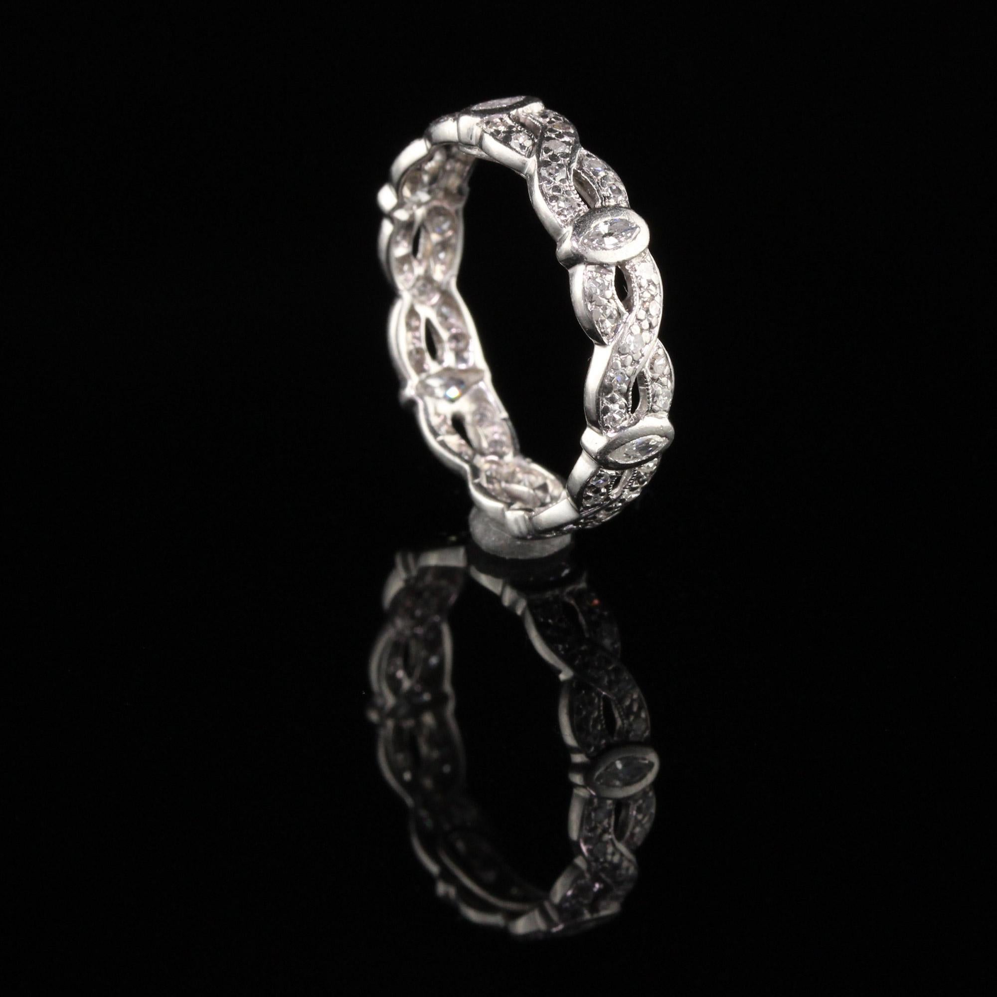Antique Art Deco Platinum Diamond Marquise Single Cut Braid Eternity Band In Good Condition For Sale In Great Neck, NY