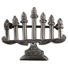 Antique Art Deco Platinum Diamond Menorah Pin