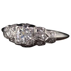 Antique Art Deco Platinum Diamond Old European Engagement Ring