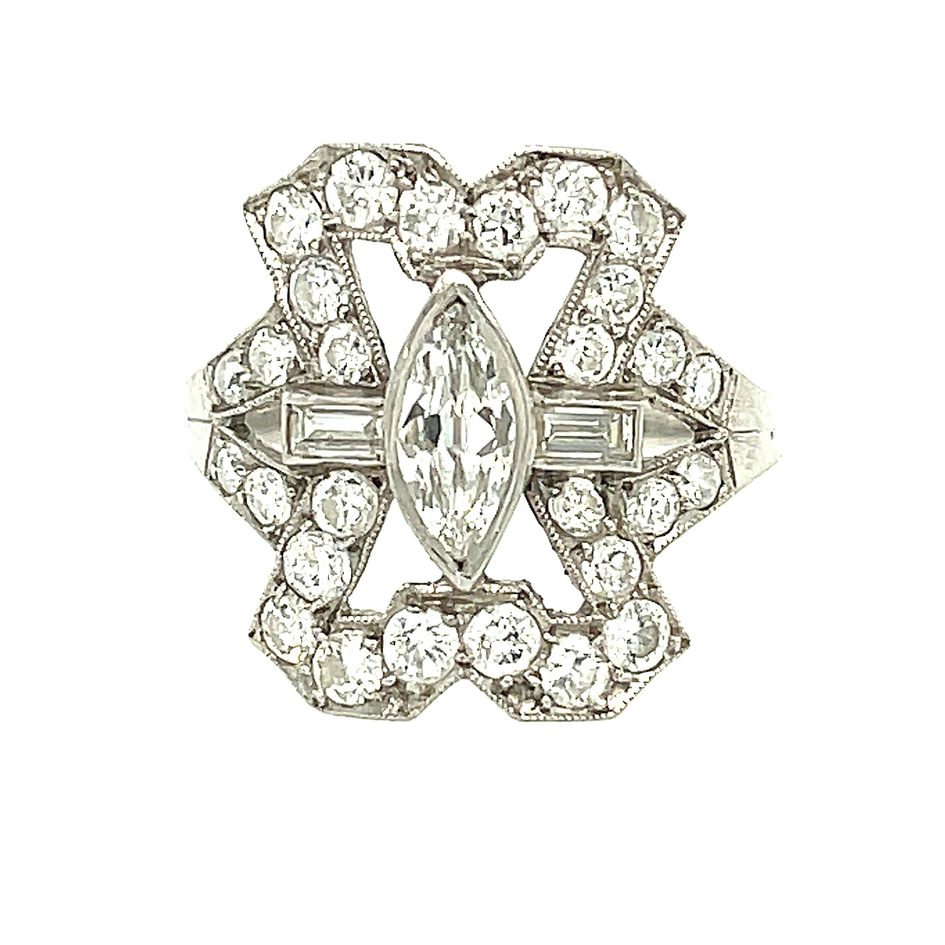 Antique Art Deco Platinum Diamond Panel Ring In Good Condition For Sale In New York, NY