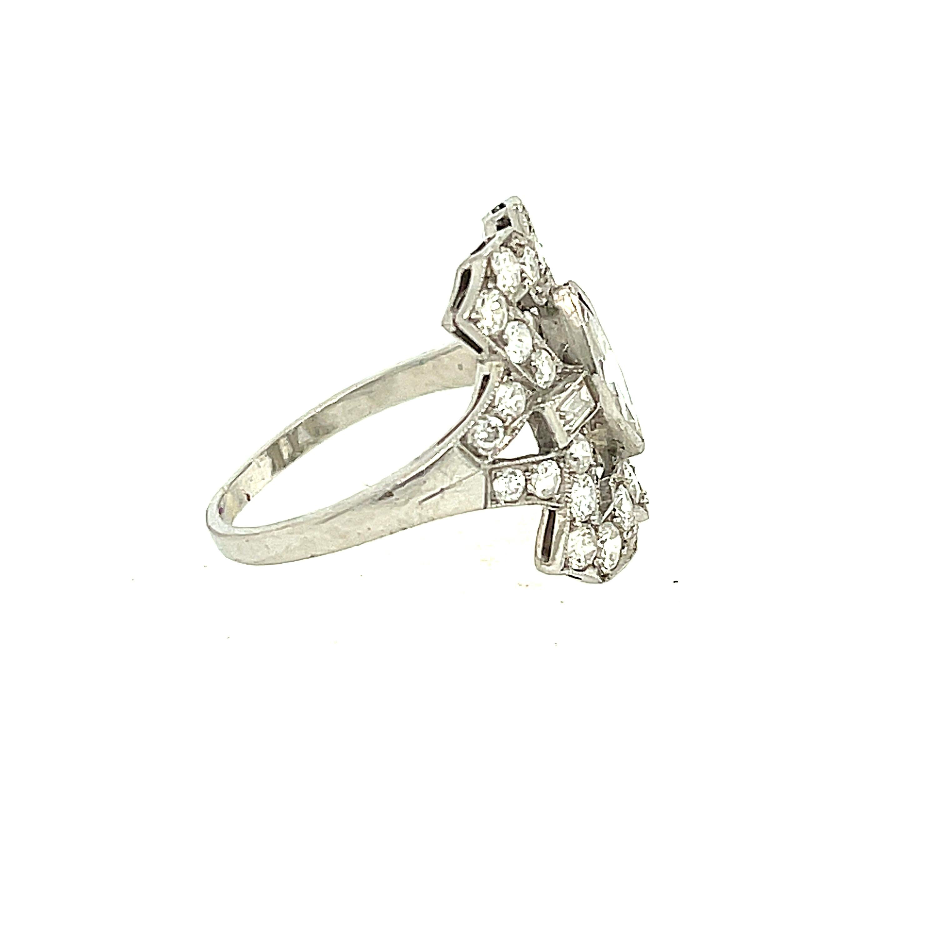 Antique Art Deco Platinum Diamond Panel Ring For Sale 2