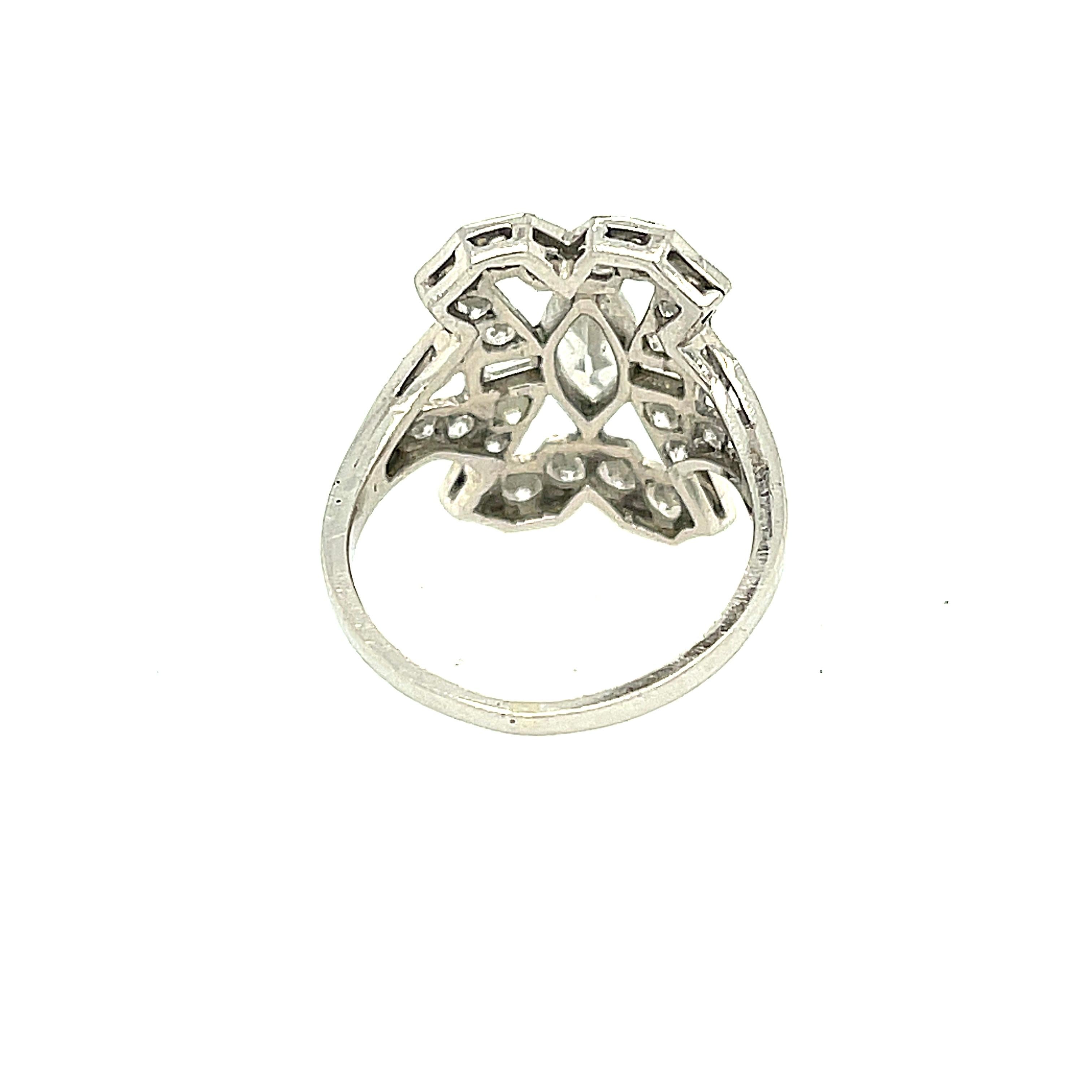 Antique Art Deco Platinum Diamond Panel Ring For Sale 3