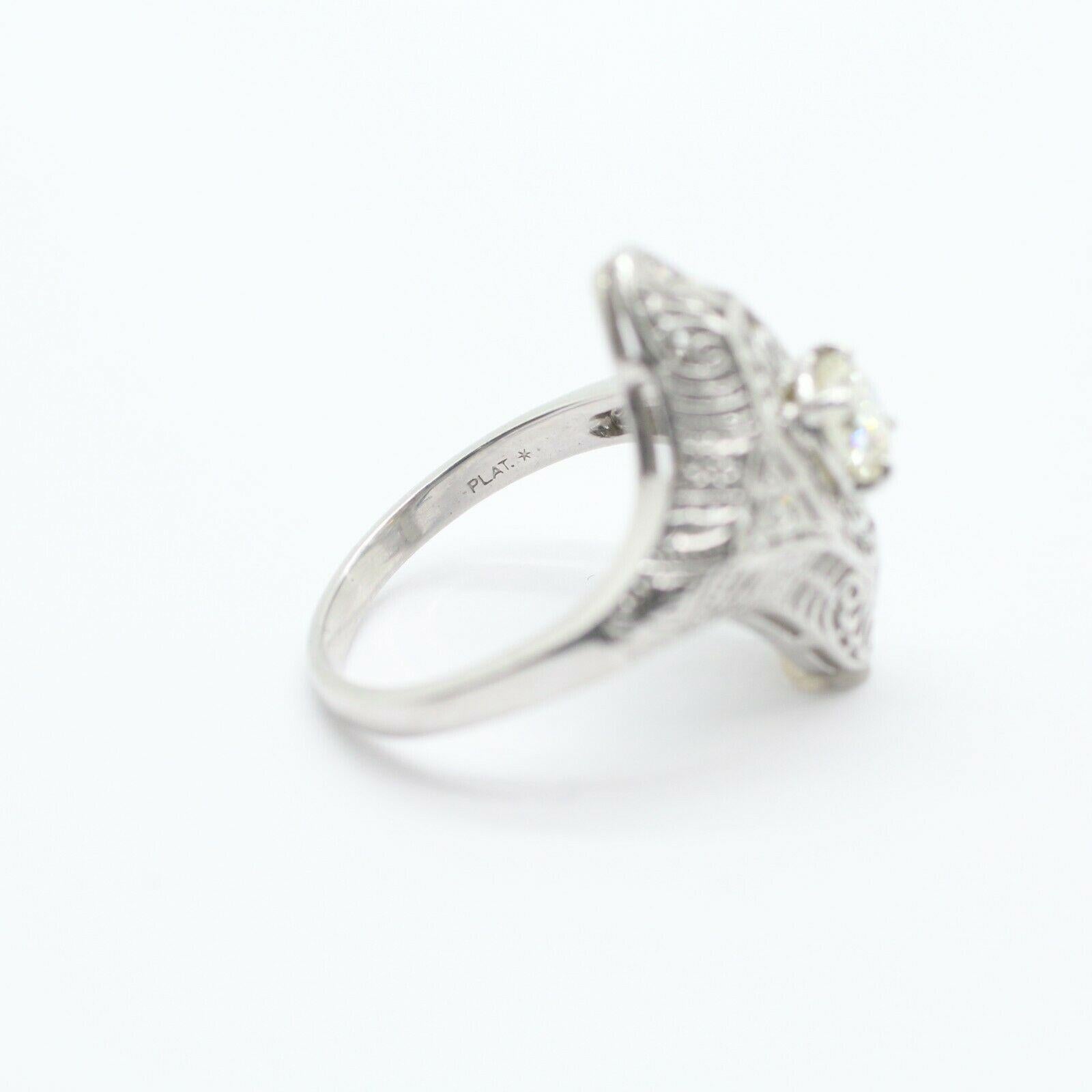 Art Deco Style Platinum diamond ring. This unique ring is decorated with sparkling round cut diamond( I SI1 0.71CT) and 4 side diamonds.
Specifications:
    main stone: DIAMOND
    SIDE STONES:4 PS DIAMONDS
    carat total weight:0.77 CTW
    color: