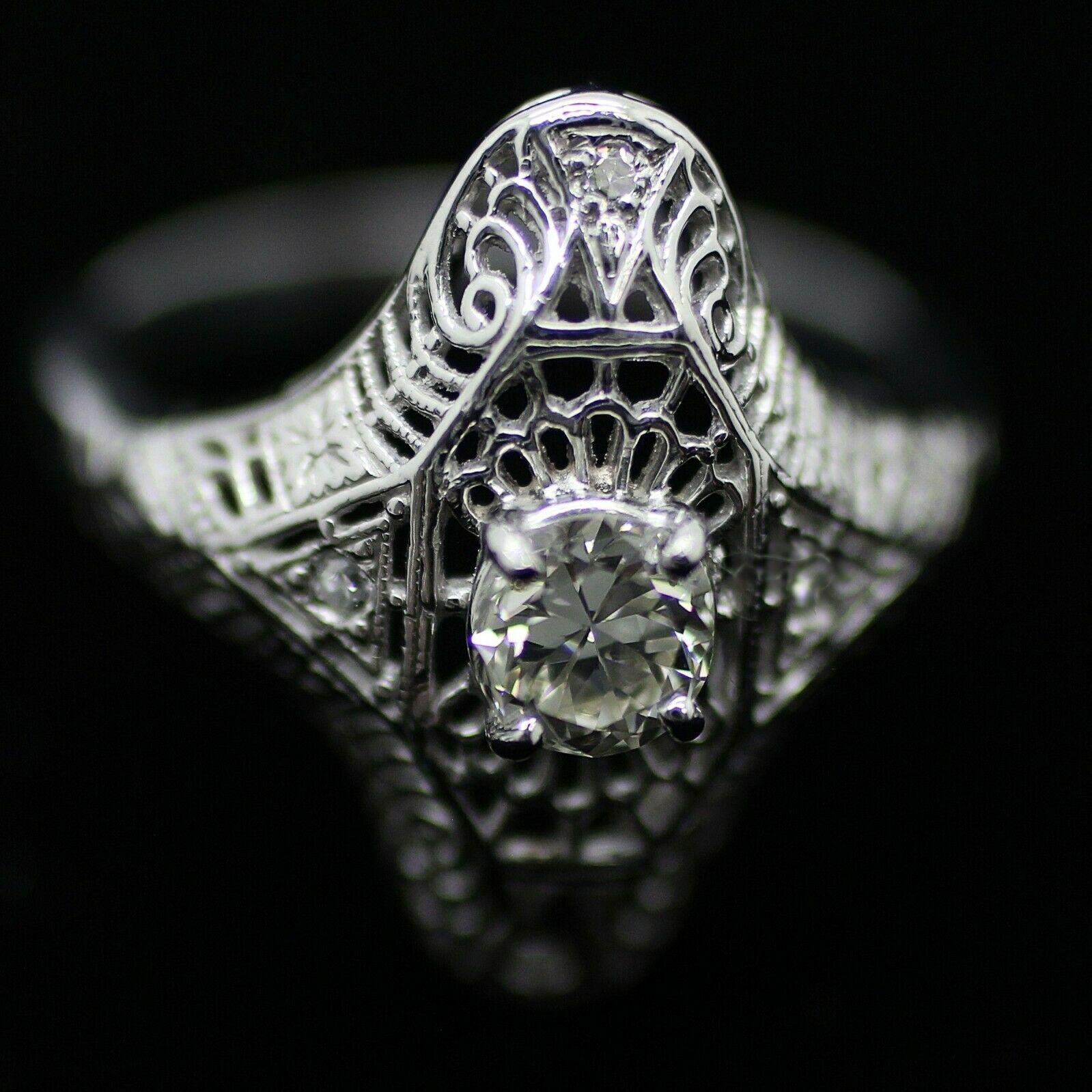 Women's or Men's Art Deco Style Platinum Diamond Ring