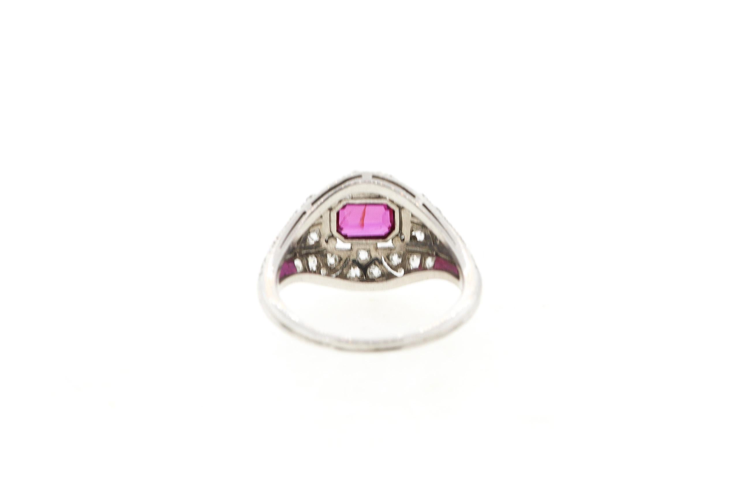 Antiker Art Deco Platin Diamant Rubin Ring (Einfacher Schliff) im Angebot