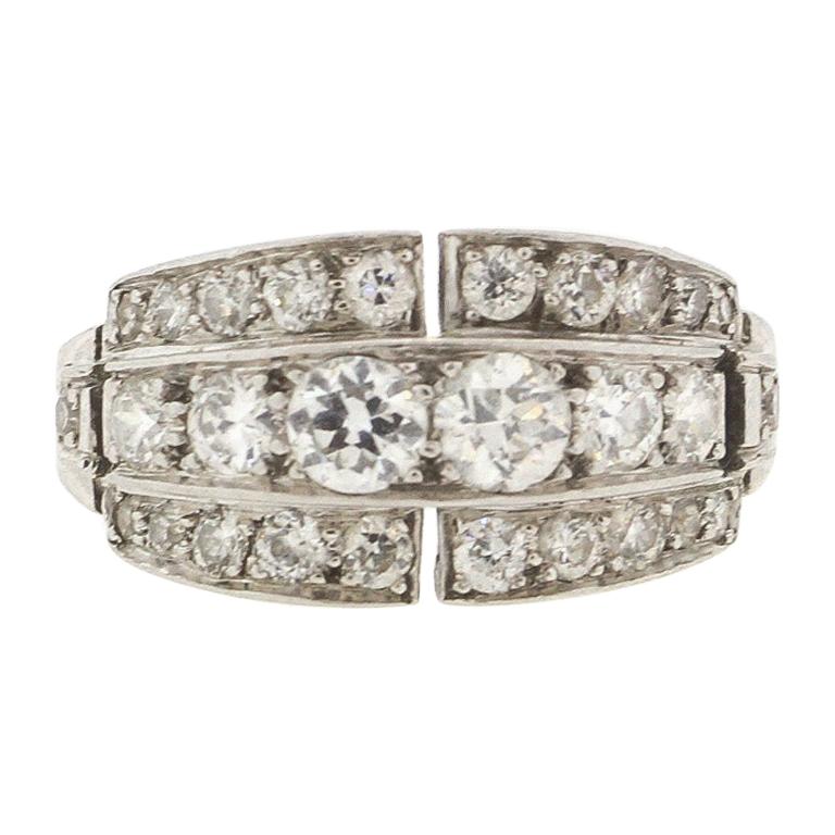 Antique Art Deco Platinum Diamond Saddle Ring For Sale