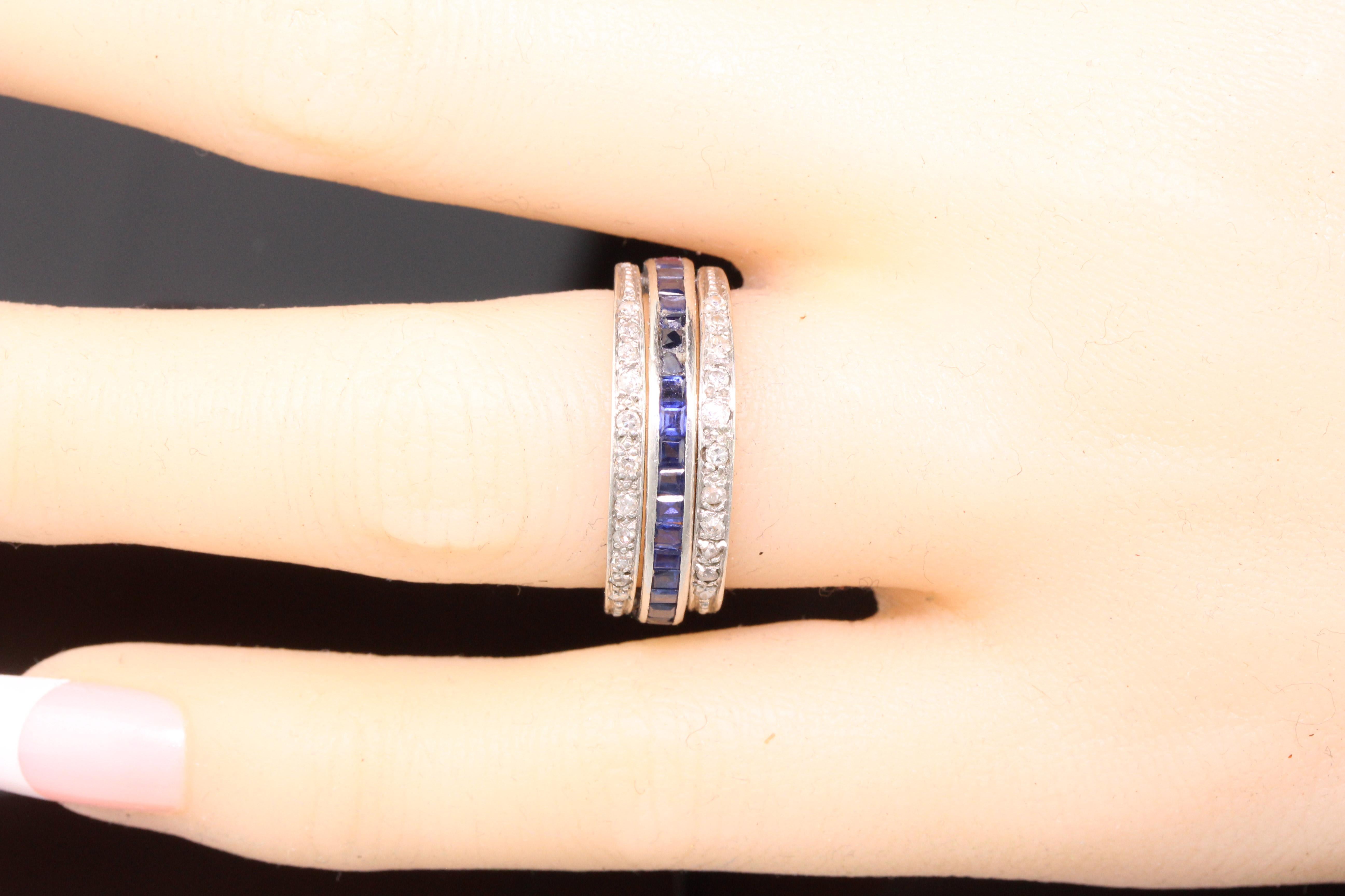 Antique Art Deco Platinum Diamond, Sapphire, and Ruby Flip Ring - Size 6.25 3