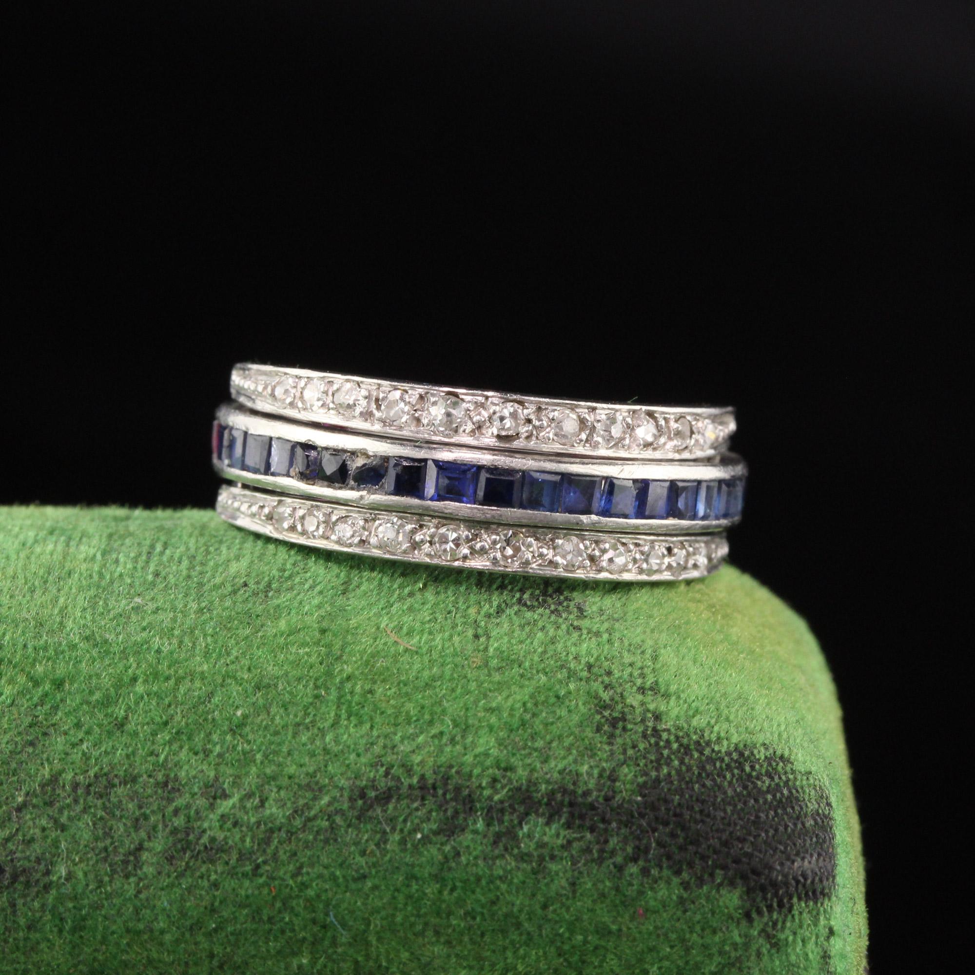 Beautiful Art Deco diamond, ruby, and sapphire flip ring.

Item #R0474

Metal: Platinum

Weight: 6.5 Grams

Diamond Color: H

Diamond Clarity: SI1

Total Diamond Weight: Approximately 0.75 cts

Total Sapphire Weight: Approximately 0.75 cts

Total