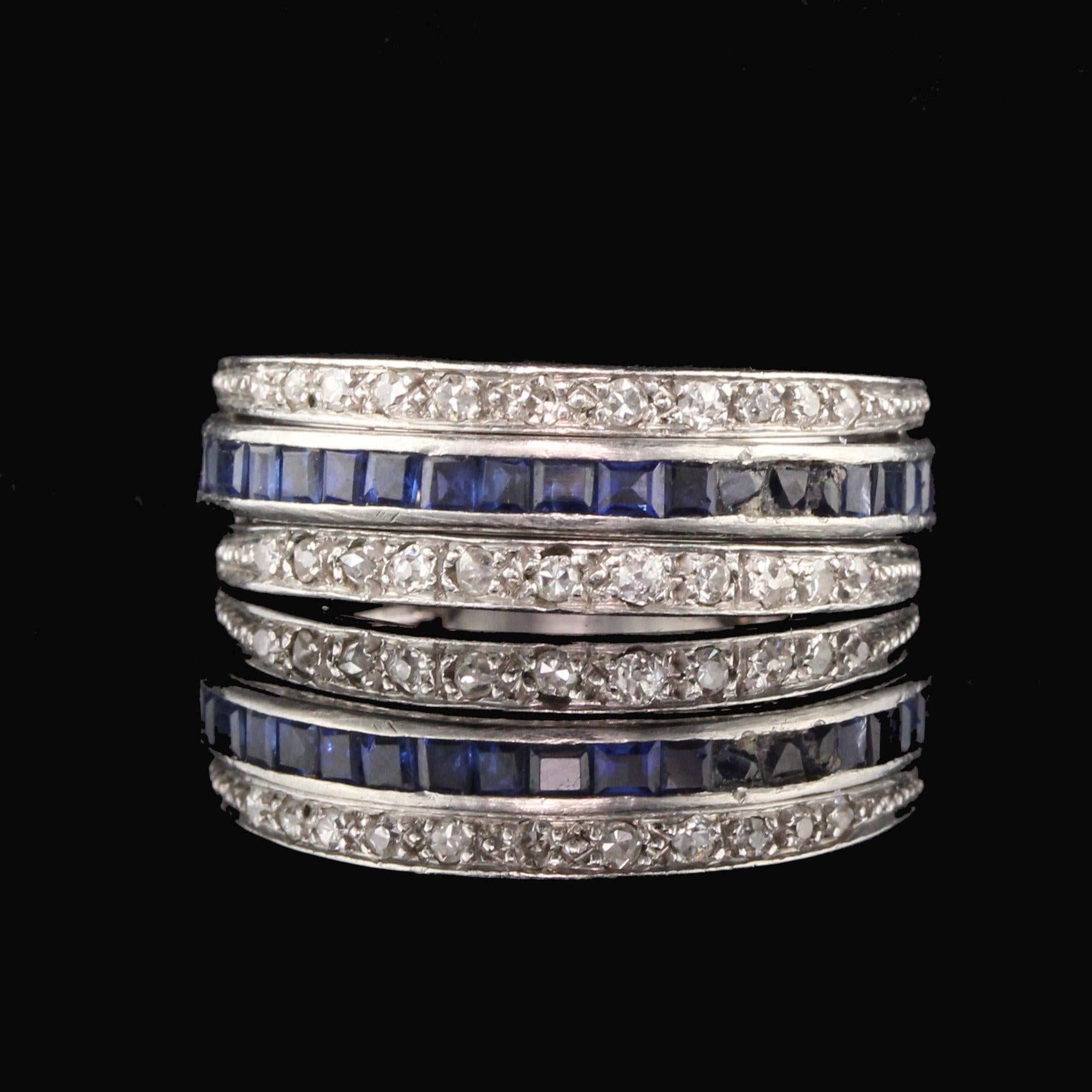 Old European Cut Antique Art Deco Platinum Diamond, Sapphire, and Ruby Flip Ring - Size 6.25 For Sale