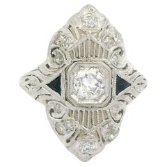 Antique Art Deco Platinum Diamond & Sapphire Filigree Milgrain Work Dinner Ring