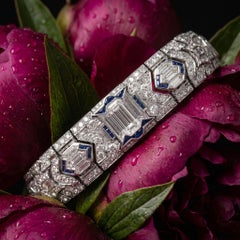 Antique Art Deco Platinum Diamond Sapphire High Jewelry Bracelet