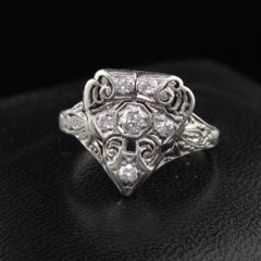 Antique Art Deco Platinum and Diamond Shield Ring