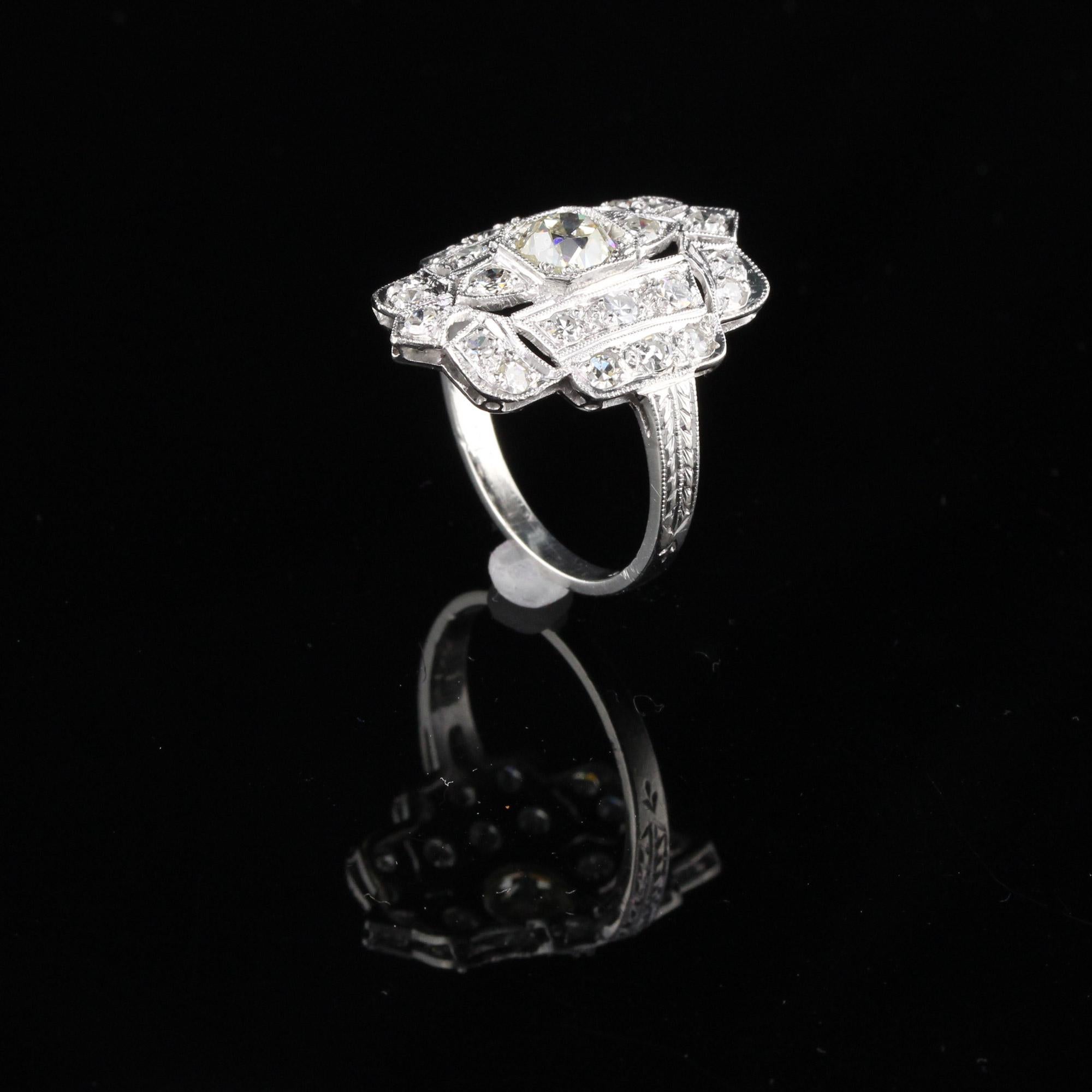 Antique Art Deco Platinum Diamond Shield Ring In Good Condition In Great Neck, NY