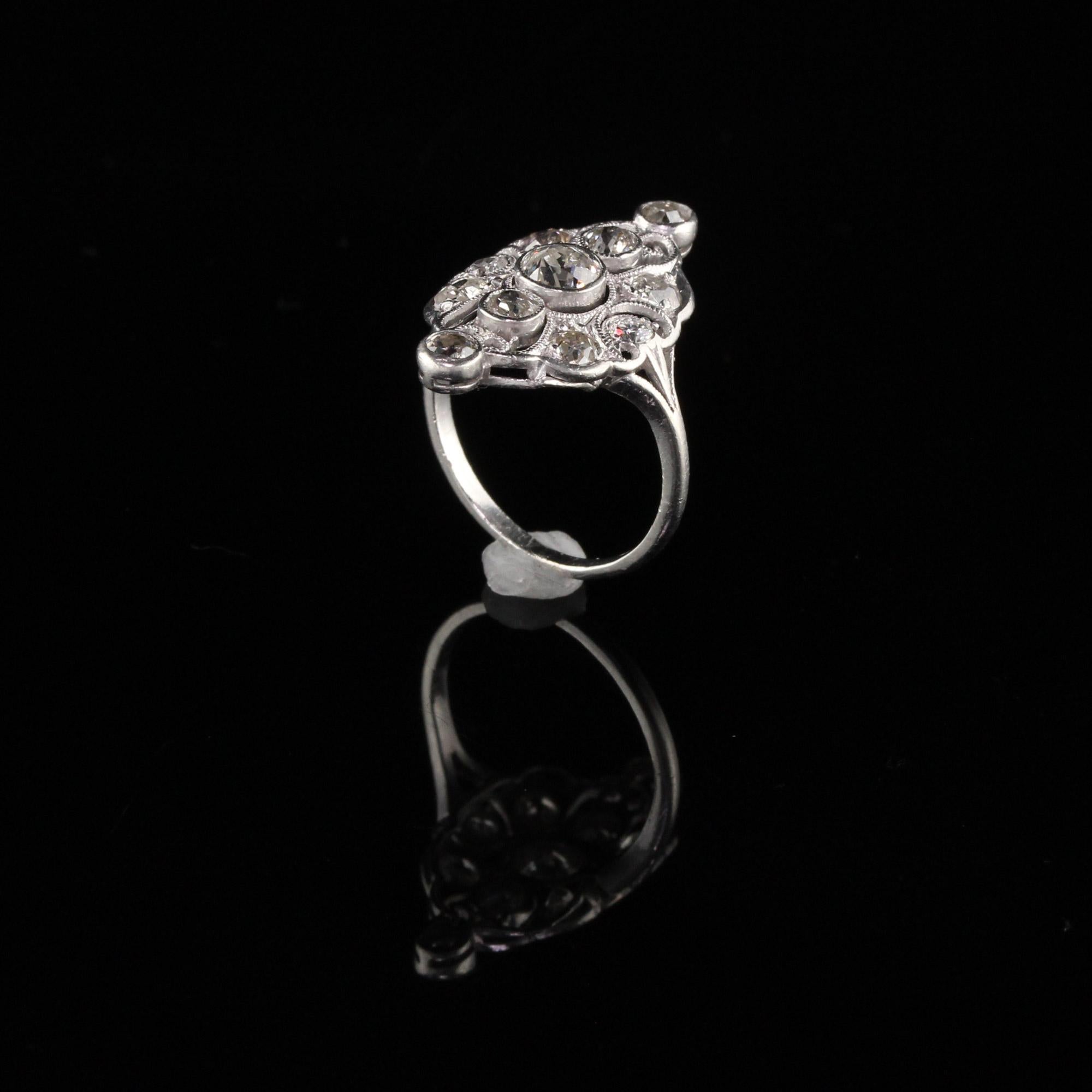 Antique Art Deco Platinum Diamond Shield Ring In Good Condition In Great Neck, NY