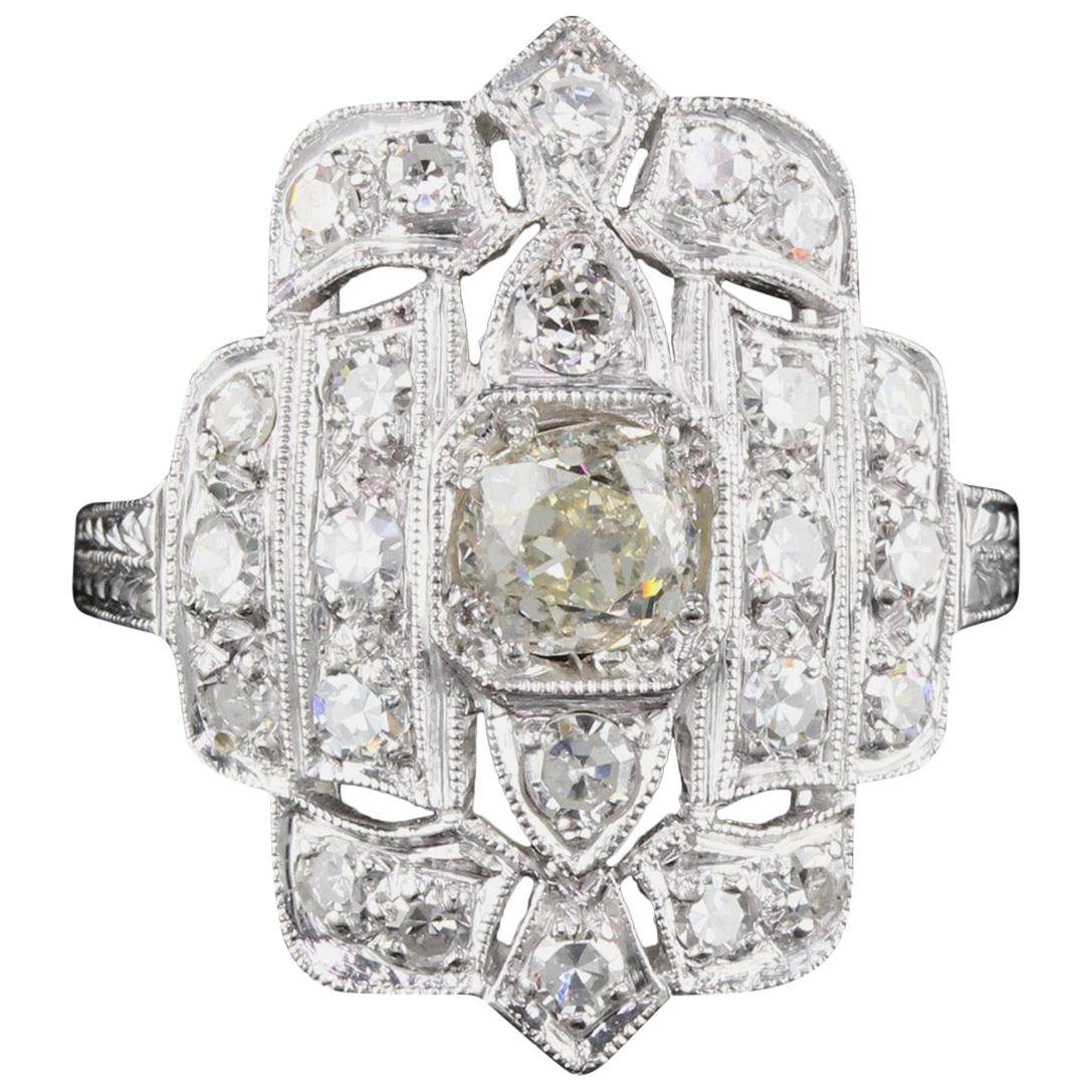 Antique Art Deco Platinum Diamond Shield Ring