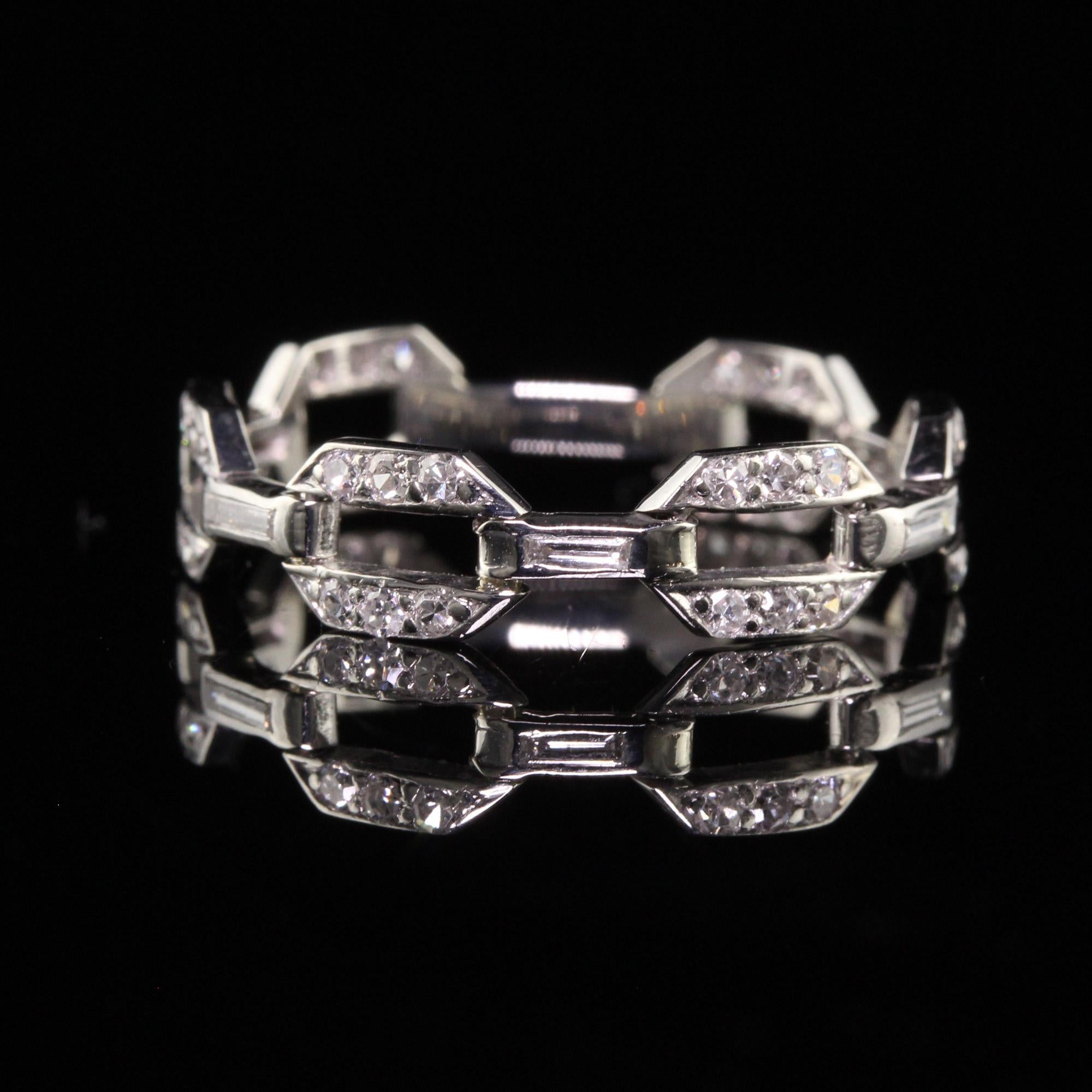 Women's Antique Art Deco Platinum Diamond Single Cut Diamond Buckle Link Wedding Band For Sale