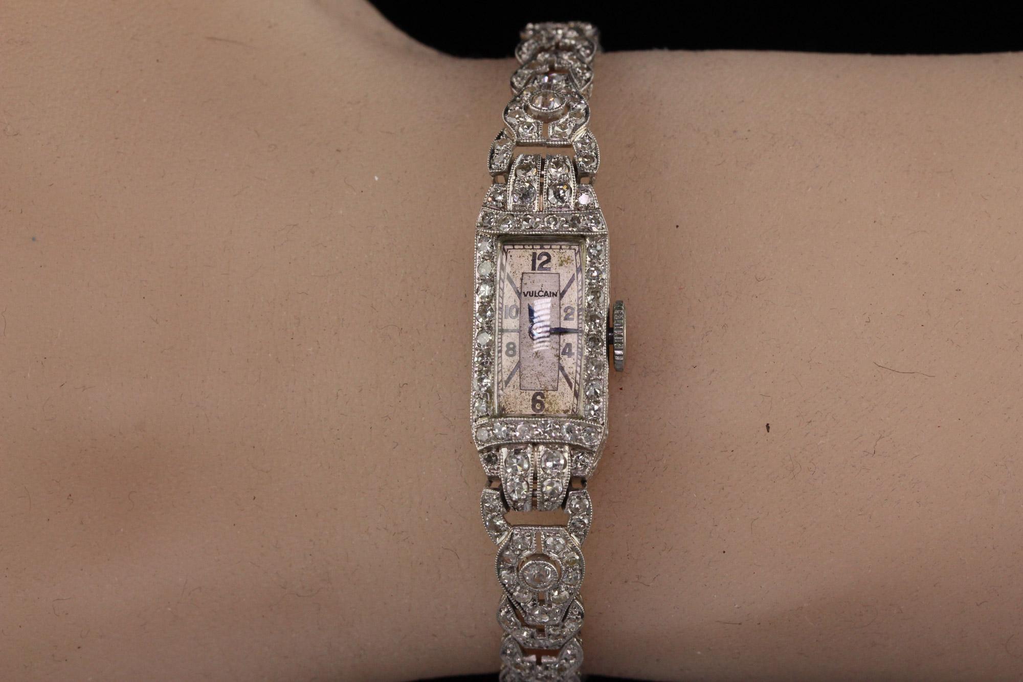 Women's Antique Art Deco Platinum Diamond Vulcain Watch