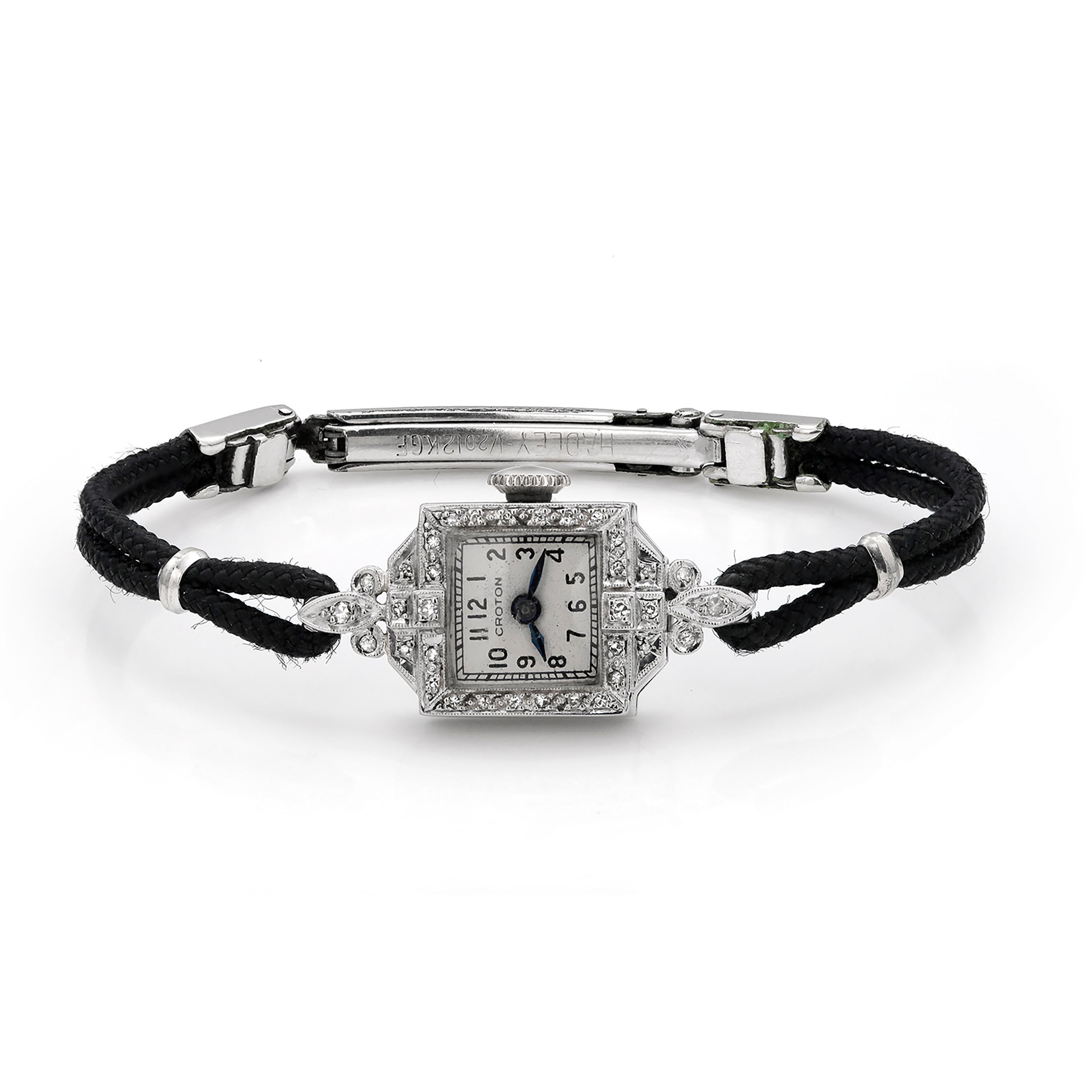 Old European Cut Antique Art Deco Platinum Diamond Woman Wrist Watch