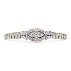 Antiguo Art Déco Platino Diamantes Zafiros Cocktail Pulsera Link