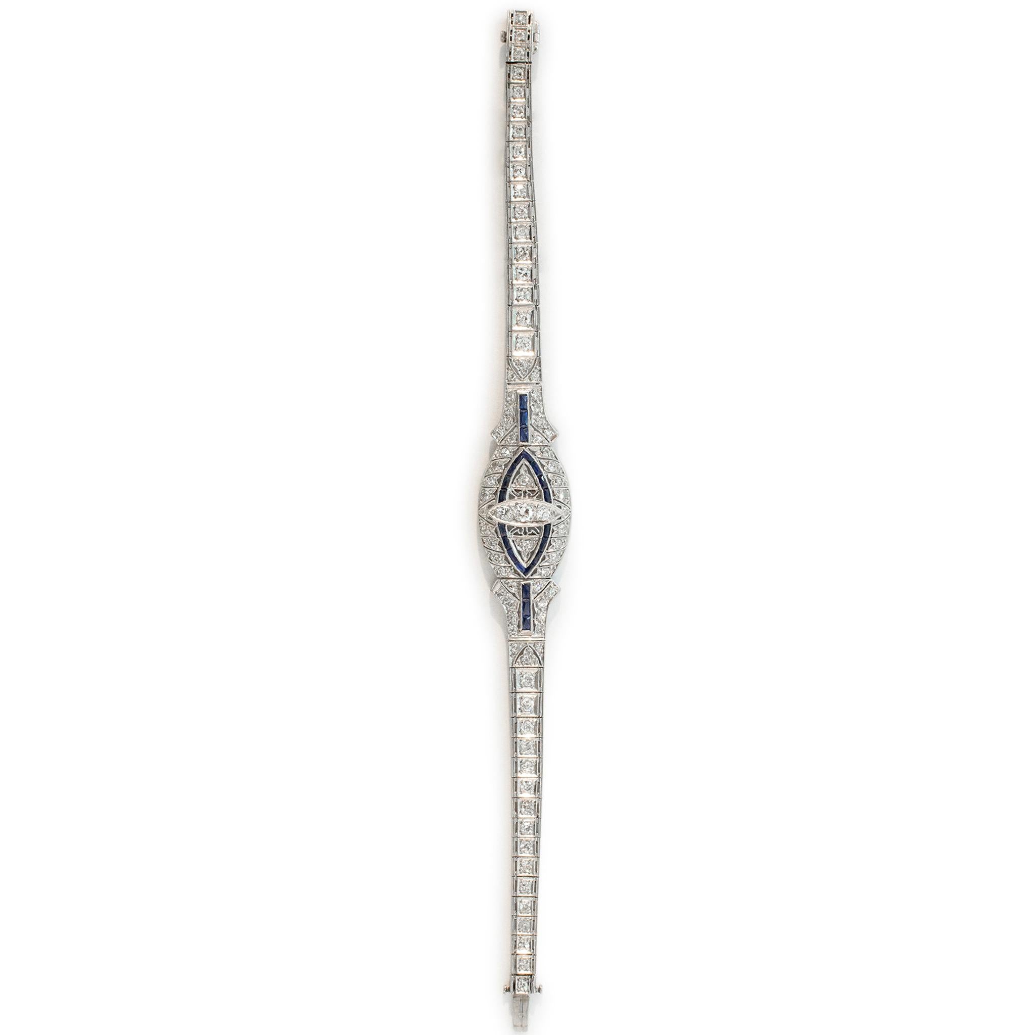 Women's Antique Art Deco Platinum Diamonds Sapphires Cocktail Link Bracelet For Sale