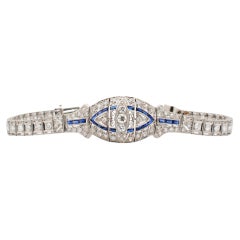 Antikes Art Deco Platin-Cocktail-Gliederarmband mit Diamanten und Saphiren